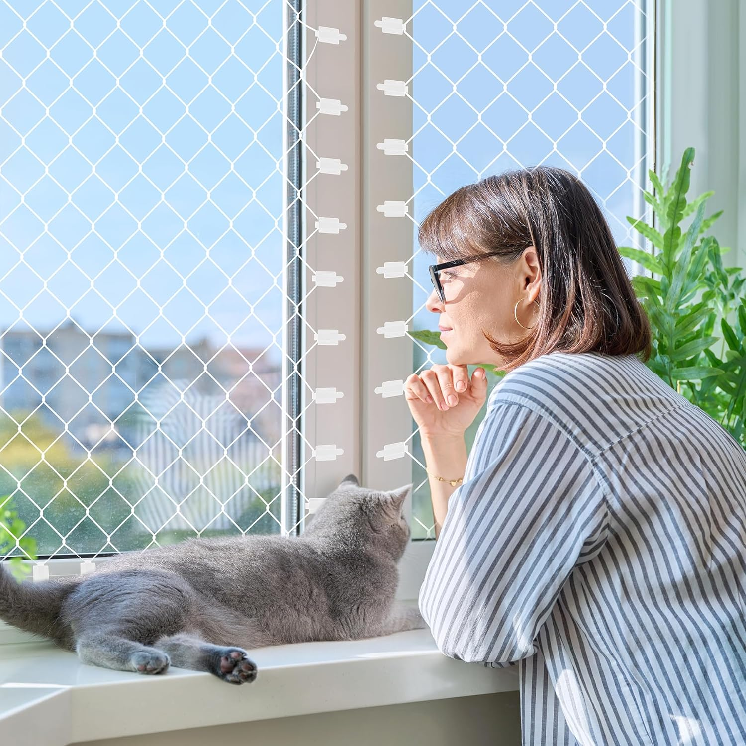 YAOZUP Outdoor Adhesive Hooks, Pack of 100 Adhesive Hooks, Cat Net, B Attachment, Cat Net for Windows, Window Protection, Cat, Attachment of Cat Net for Balcony, No Drilling (Without Cat Net) (A) image number 6