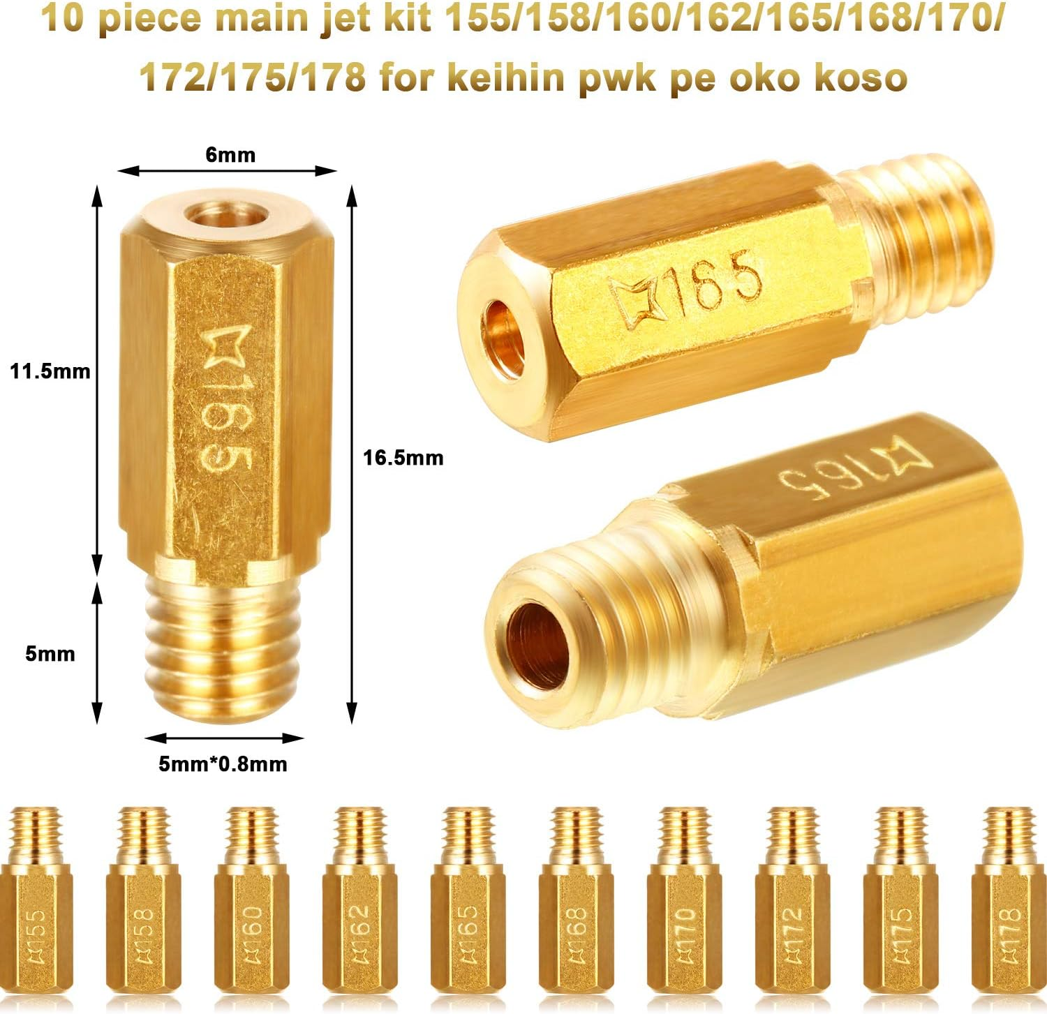 10 Pieces Carburetor Main Jet with 10 Pieces Pilot Slow Jet Kit for Keihin OKO KOSO PE and for PWK Carb image number 1