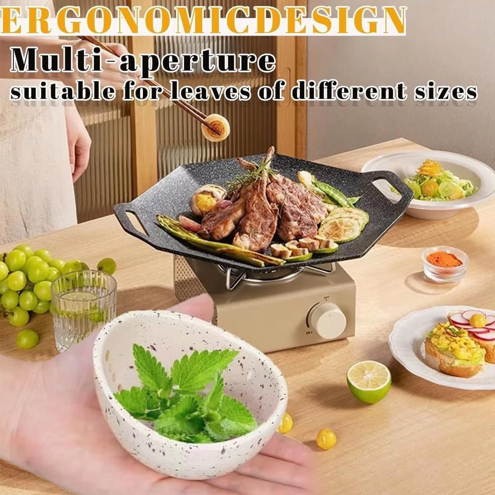 Herb Stripper Bowl, Herb Tool Stripper Bowls, Multipurpose Pottery Herbs Stripper Quick Separating Leaves and Stems, Kitchen Gadgets for Salads Cooking and Meal Prep(Green Glaze)