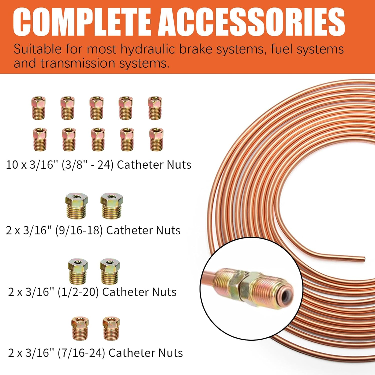Tanstic 30Pcs 25 Ft 3/16" Copper Coated Brake Line Kit Includes 16 Brake Line Fittings and 4 Unions + Brake Line Double & Single Flaring Tool Kit, 45 Degrees, Red image number 2