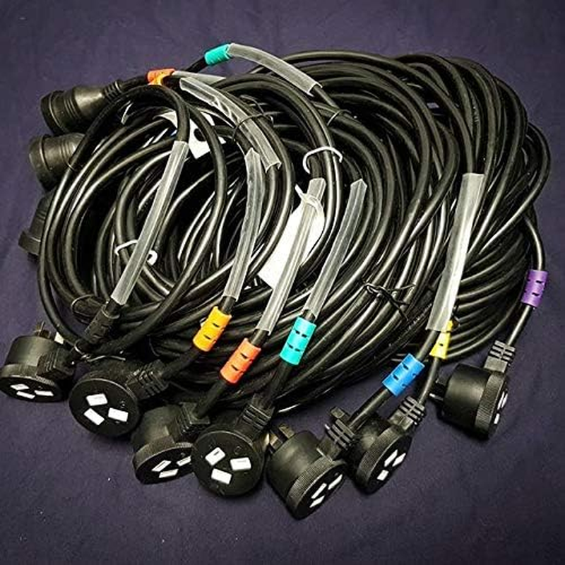 Piggyback Extension Power Cord - Black - Colour Coded Rings by Length - 1M image number 1
