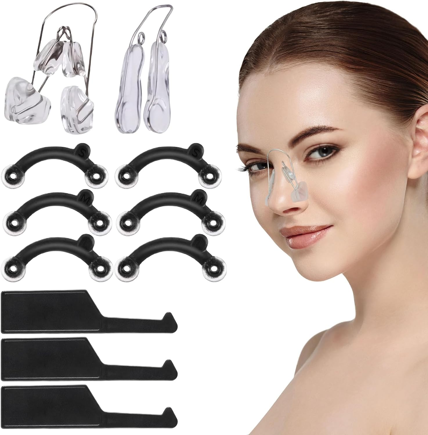 5 Pcs Nose Lifter - Nose Shaper Clip ＆ Instant Nose Lift Kit, Painless Straightening Beauty Tool Kit for Women/Men (Black, Clear) image number 1