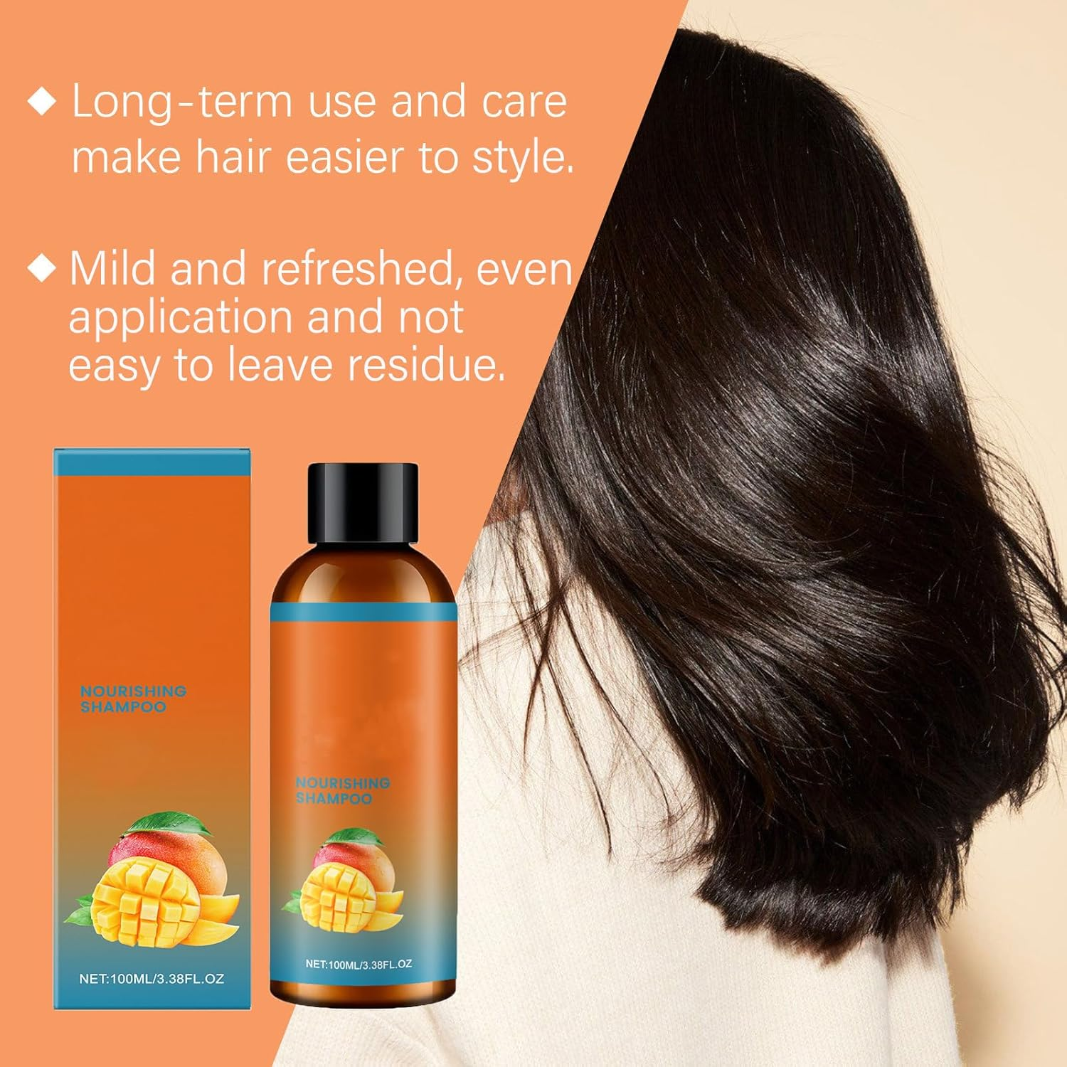 Fruit Moisturizing Shampoo, Fruit Extraction Hair Cleanser, Moisture Repair Shampoo for Dry, Split and Chemically Treated Hair, Thickening Volumizing Strengthening Damaged Frizzy Hair (2Pcs)