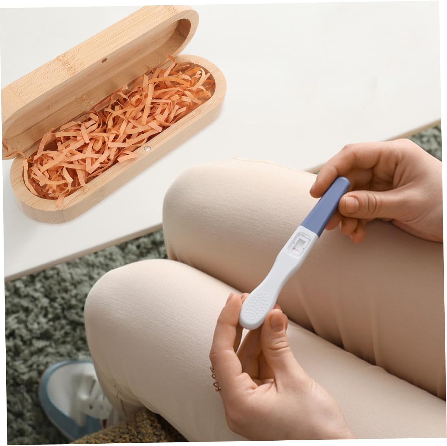 GARVALON Unique Wooden Pregnancy Test Announcement Keepsake Box for Pregnancy Reveal Surprise Memory Holder for Grandparents