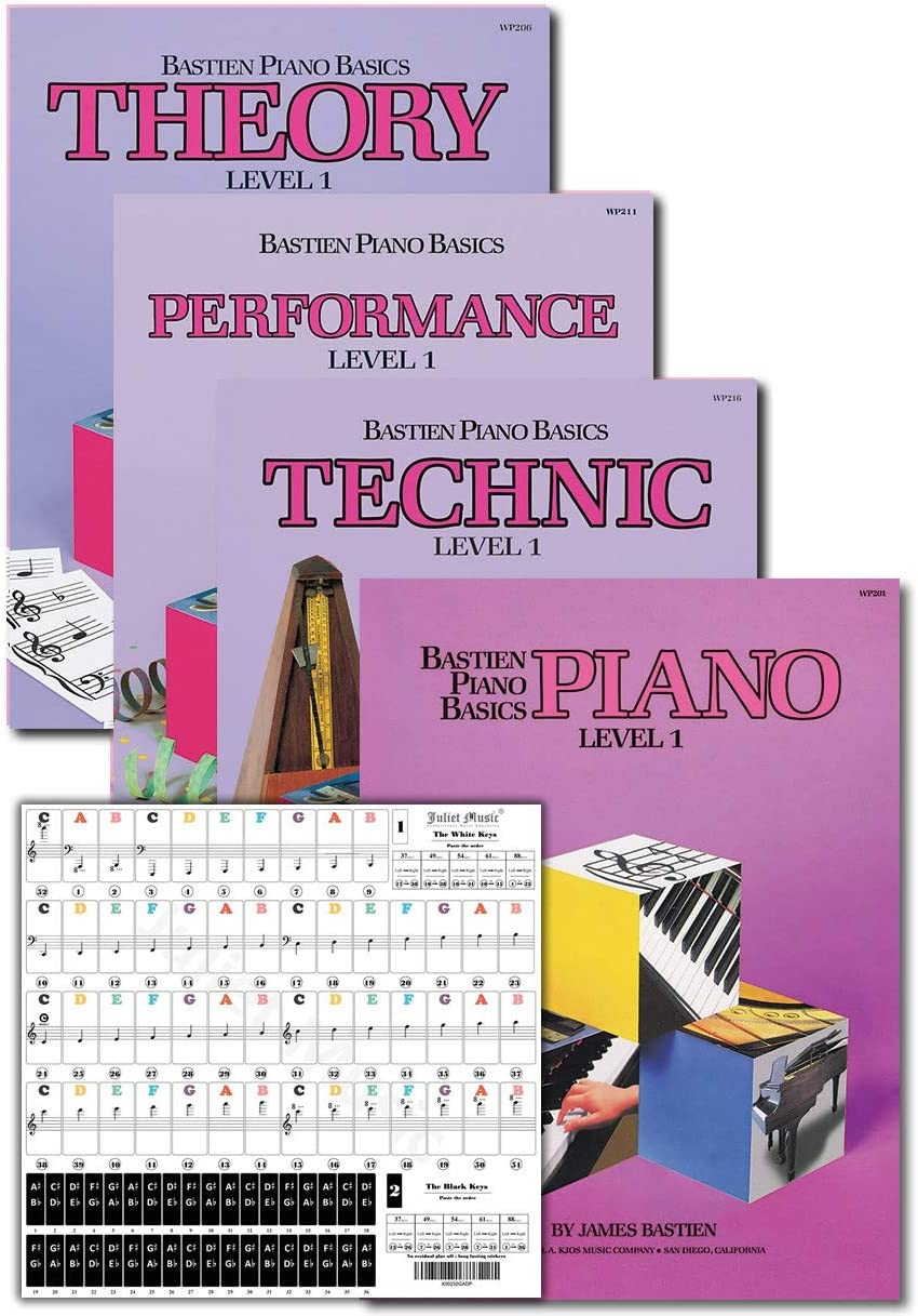Bastien Piano Basics Level 1 Learning Set by Bastien - Lesson, Theory, Performance, Technique & Artistry Books & Juliet Music Piano Keys 88/61/54/49 Full Set Removable Sticker