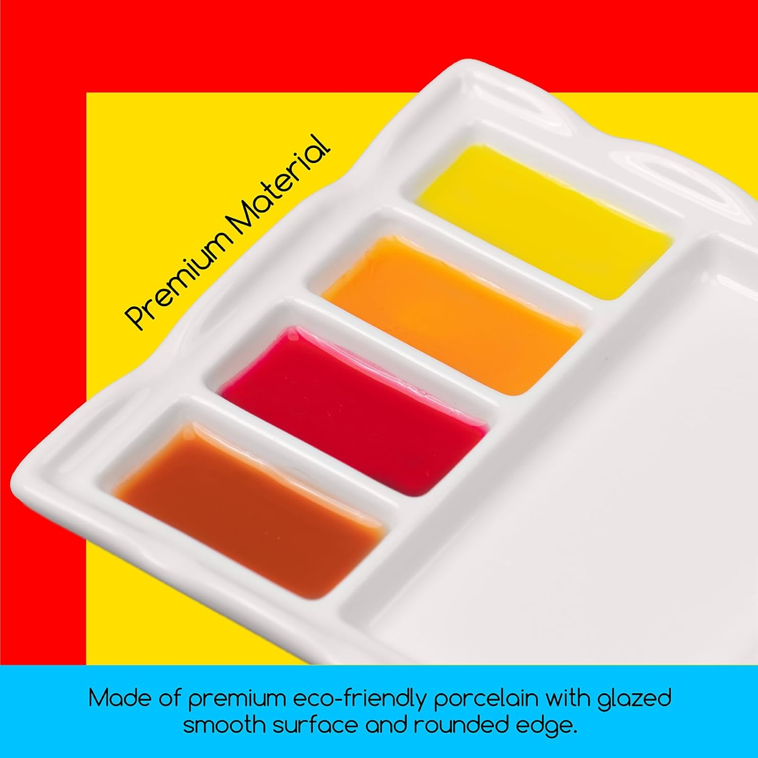 MEEDEN 8-Well Ceramic Artist Paint Palette with Brush Holders, Porcelain Mixing Tray for Watercolor, Gouache, Acrylic Painting, 7&rdquo;X 5.2&rdquo;X 0.6&rdquo; image number 5