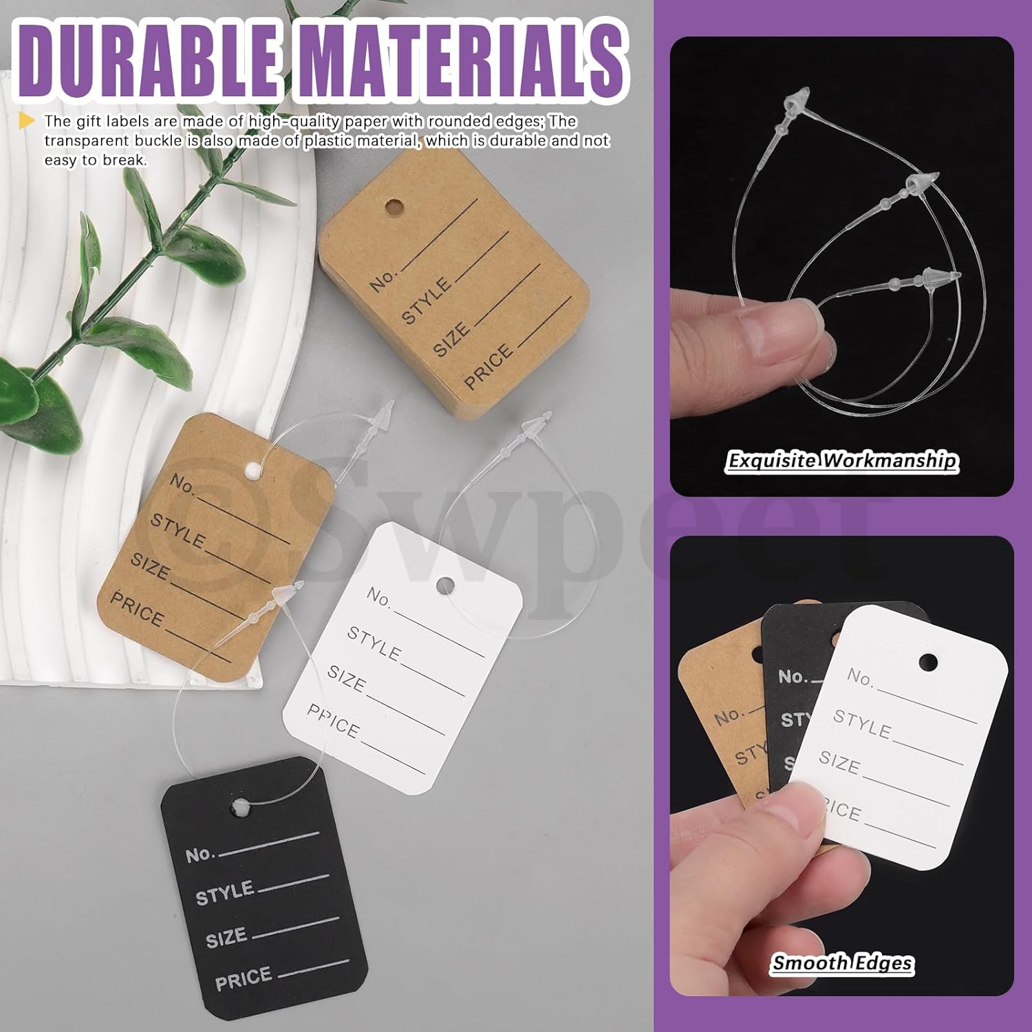 Swpeet 2100Pcs 3" 5" 7" Clear Plastic Fastener Hang Tag Snap Lock and 1.4" &times;2" Printable Clothing Price Tags Card Kit, Pin Security Loop Price Tag Pins Price Tag Accessory for Retail Store Clothing image number 6