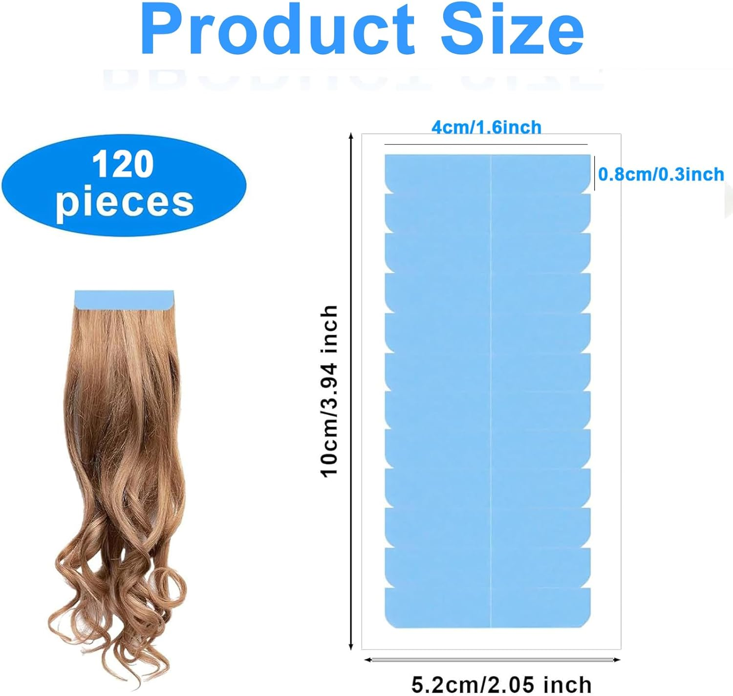 Tuoyi 10 Sheet 120Pcs Hair Extension Tape,Double Sided Hair Tape,Waterproof Double-Sided Adhesive Wig Tape for Long Short No Hairs Wigs Toupees Pieces and Extensions (4Cm X 0.8Cm) image number 4