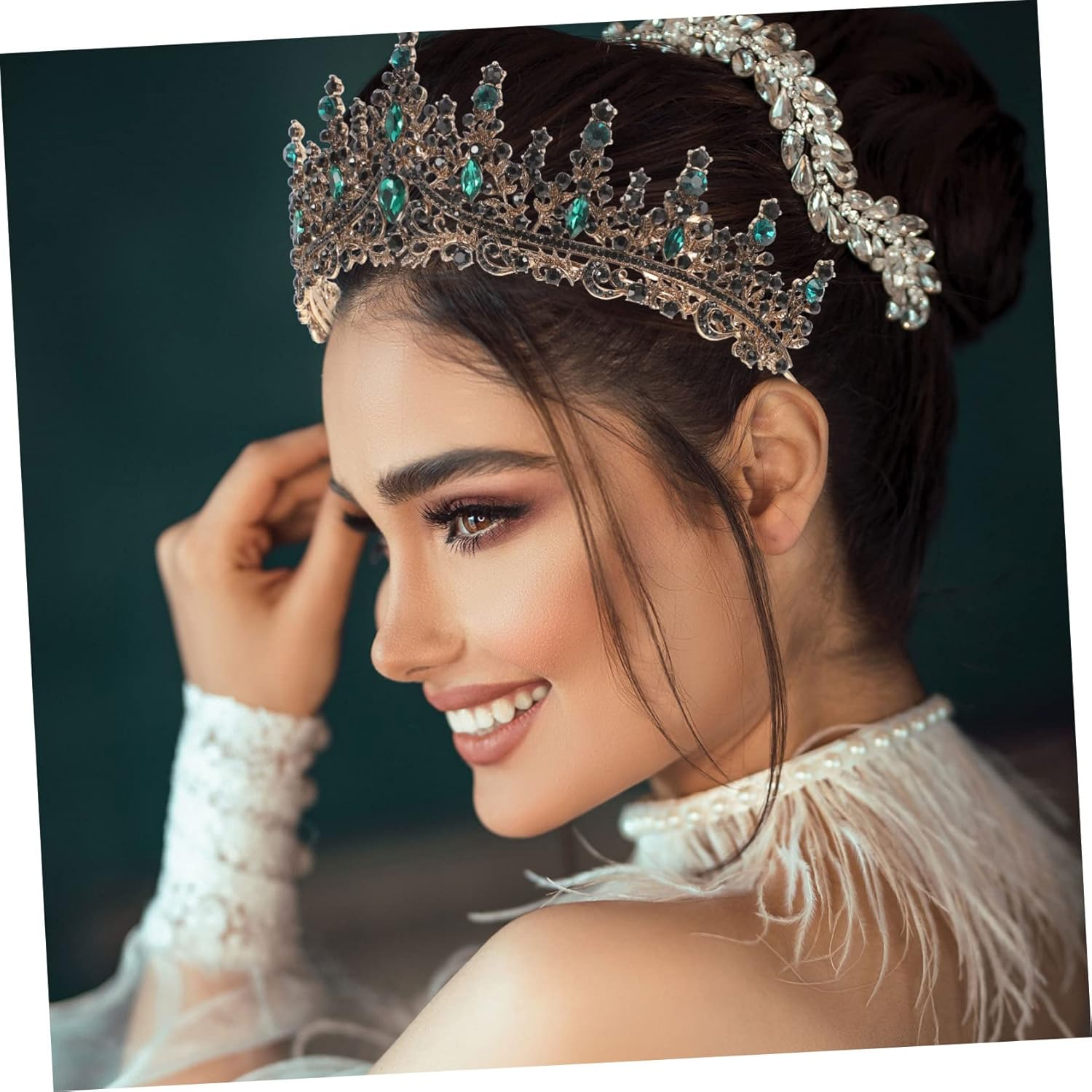 Minkissy Tiaras for Women Rhinestone Wedding Bridal Crown Quinceanera Crown image number 4