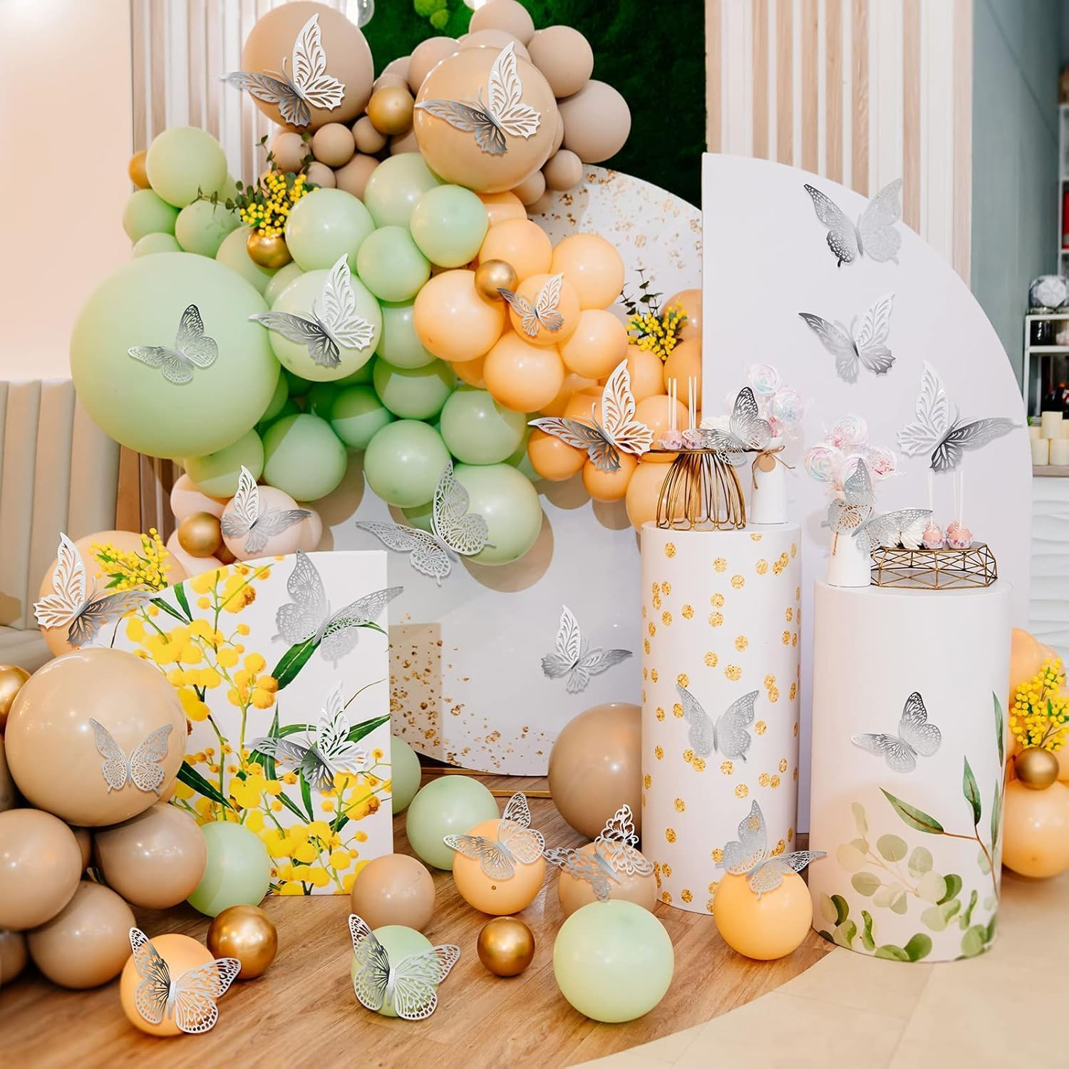 MKUCCD 3D Pink Butterfly Decorations Butterflies Stickers, 48Pcs 4 Styles 3 Sizes Butterfly Wall Decor Party Birthday Cake Decorations,Stickers Decals for Mirror Bedroom Wedding (Silver) image number 3