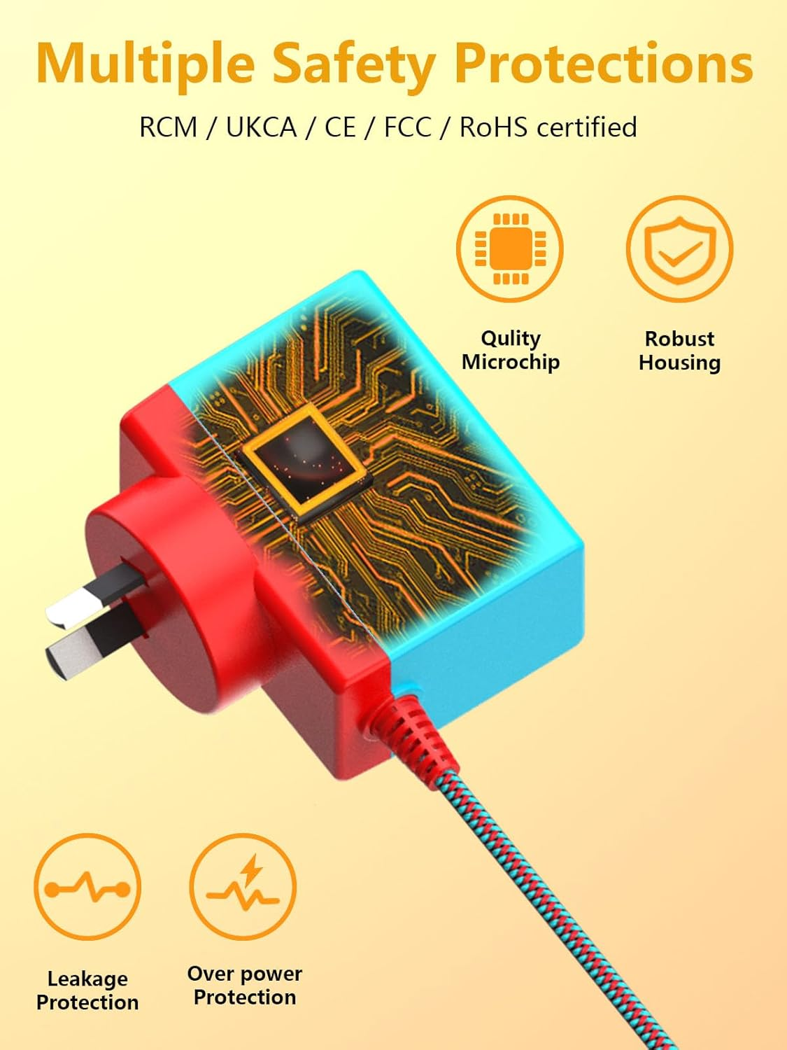 Haweswar Charger for Nintendo Switch, 39W AC Power Supply Adapter Fast Charging with 1.8M USB C Cord, Compatible with Switch Lite, OLED, Steam Deck - Support TV Mode