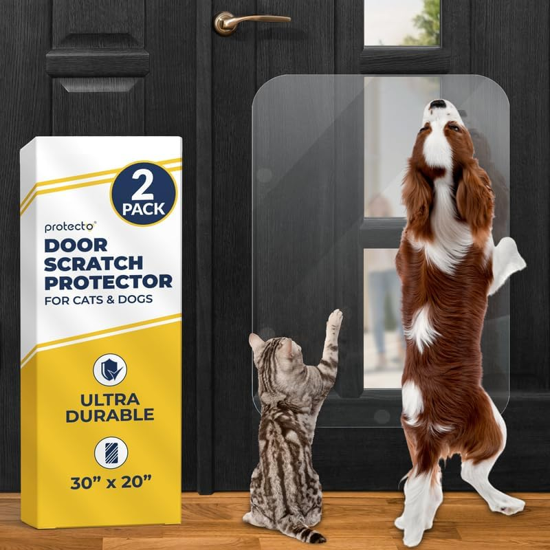 PROTECTO&reg; Door Protector from Dog Scratching - 35.5 X 15.5 Anti-Scratch Guard for Furniture Window Wall - Clear Claw Shield & Heavy Duty Cat Scratching Deterrent &ndash; Ultra Durable Scratch Pad for Cats