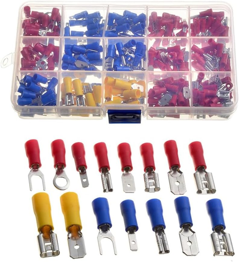 Reelau [280Pcs] Electrical Wire Crimp Terminals, Semi-Insulated Wire Connectors Assorted Lug Kit Solderless Butt Spade Terminals Ring and Fork Connectors Kit AWG 22-16 16-14 12-10, Red, Blue, Yellow image number 4