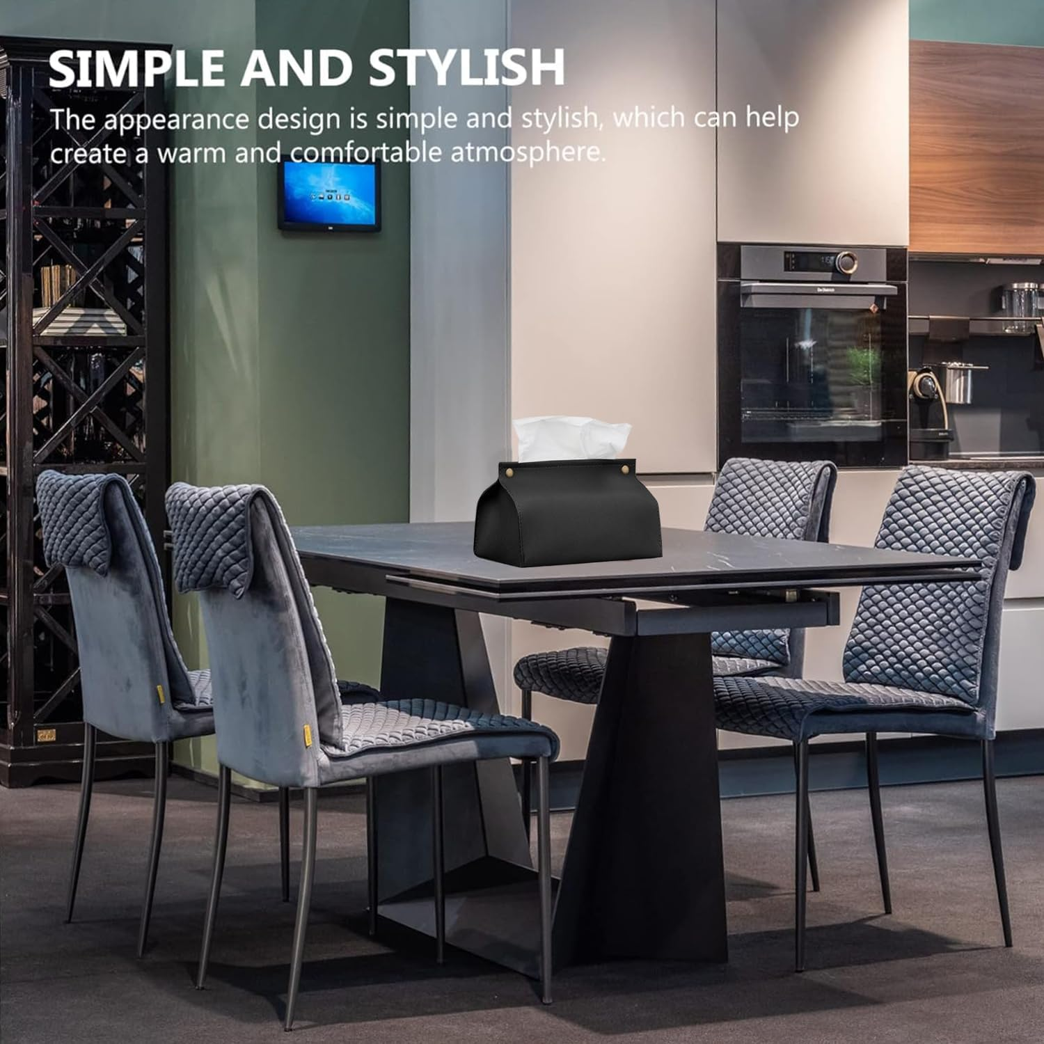 Leather Tissue Box Cover Holder, Refined Modern PU Leather Tissue Box Holder Rectangular Tissue Box Covers for Kleenex, Napkin,Organizer Tissue Holder for Bathroom Car Home Office image number 4