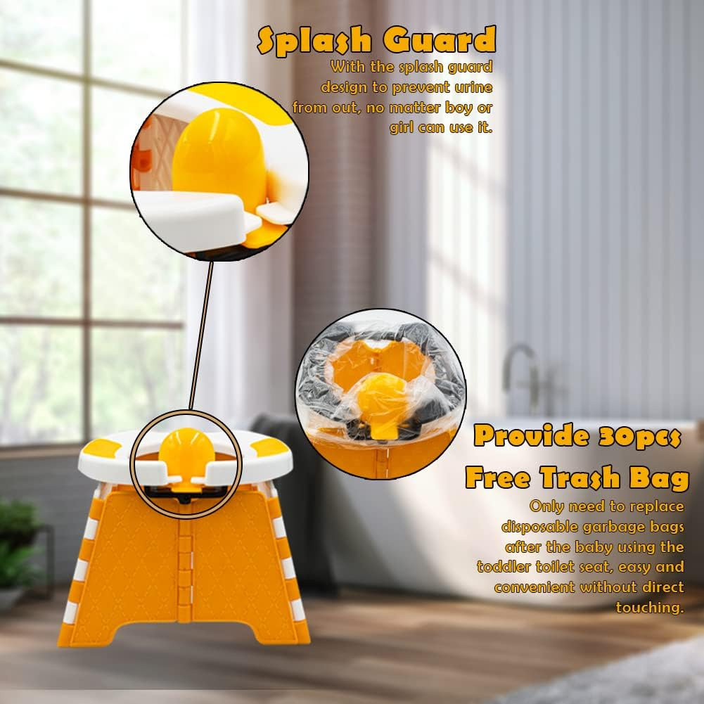 Portable Potty for Toddler Travel, Foldable Potty Training Seat with 60Pcs Trash Bag and Storage Bag, Toddler Potty Chair Seat for Home, Car, Outdoor Travel, Picni (Orange) image number 2