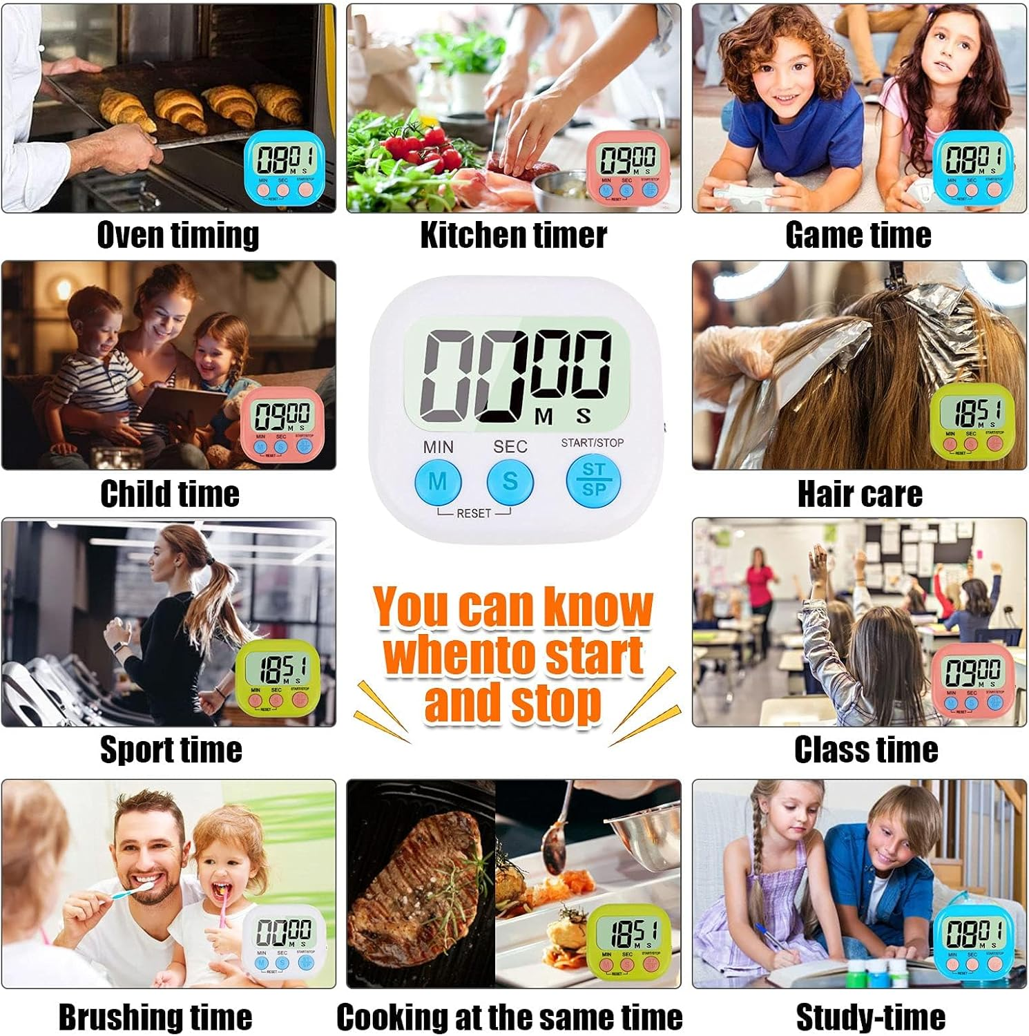 4-Pack Digital Timer &ndash; Multi-Function Kitchen Timer with Loud Alarm, Magnetic Back & Stand, for Kitchen, Shower, Study, Work, Exercise, Outdoor &ndash; Pink, Blue, Green, White image number 4