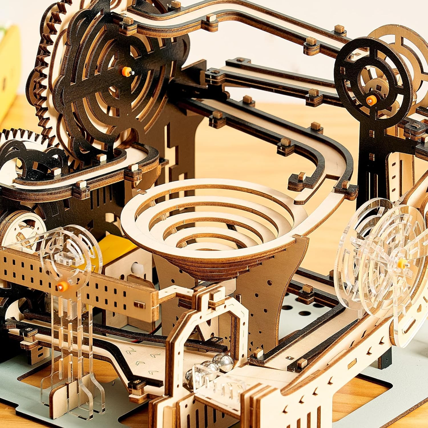 3D Wooden Puzzles Marble Run Set - Mechanical Model Kits with Motor, Brainteaser and Puzzle for Christmas/Birthday,Gifts for Adults and Teens to Build Combination image number 2