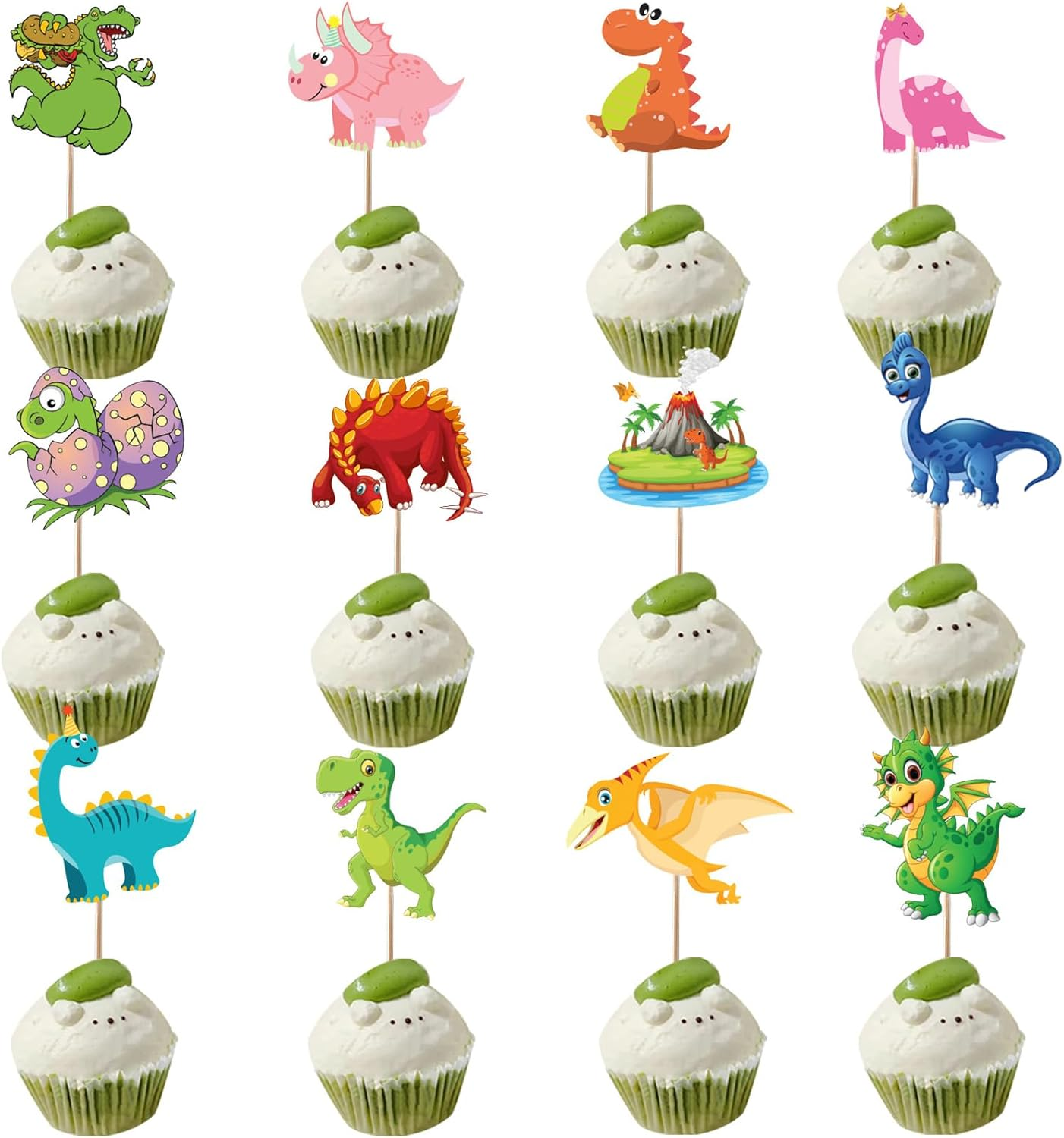 SAMOKA Dinosaur Cupcake Toppers,48 PCS Dinosaur Birthday Party Supplies Cupcake Toppers Picks for Boys Kids Dino Theme Party Decorations Cake Decorations(Double-Sided) image number 3