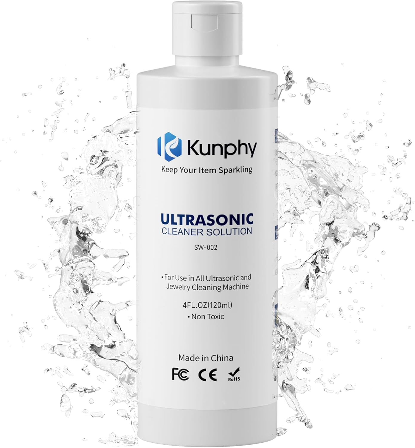 KUNPHY Jewelry Cleaner, Sonic Cleaner Solution - Jewelry Cleaner for Gold, Silver, Platinum Diamonds and Non-Porous Precious & Semi-Precious Jewelry 4 Oz(120Ml)
