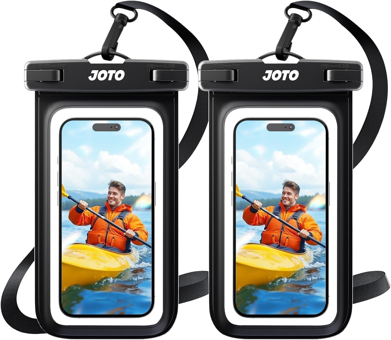 JOTO 2 Pack Waterproof Phone Pouch Case up to 7", IPX8 Underwater Phone Case Cellphone Dry Bag for Iphone 17 16 15 14 13 12 Pro Max Xs Max XR X 8 7 6S plus Se/Galaxy S24 S23 S22 S21 -Black/Clear