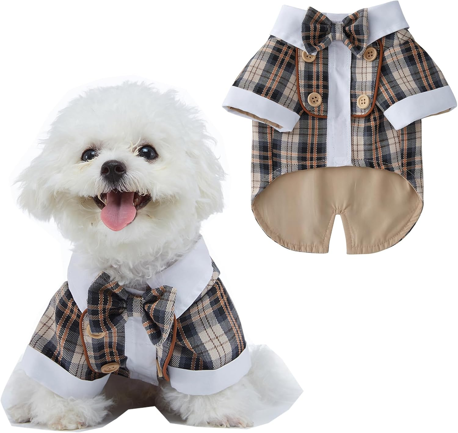 Small Dog Tuxedo, Dog Wedding Suit Puppy Formal Shirt, Dog Suit Formal Tuxedo with Black Bow Tie Small Medium Dogs Outfit for Party Birthday Festiva,Brown M