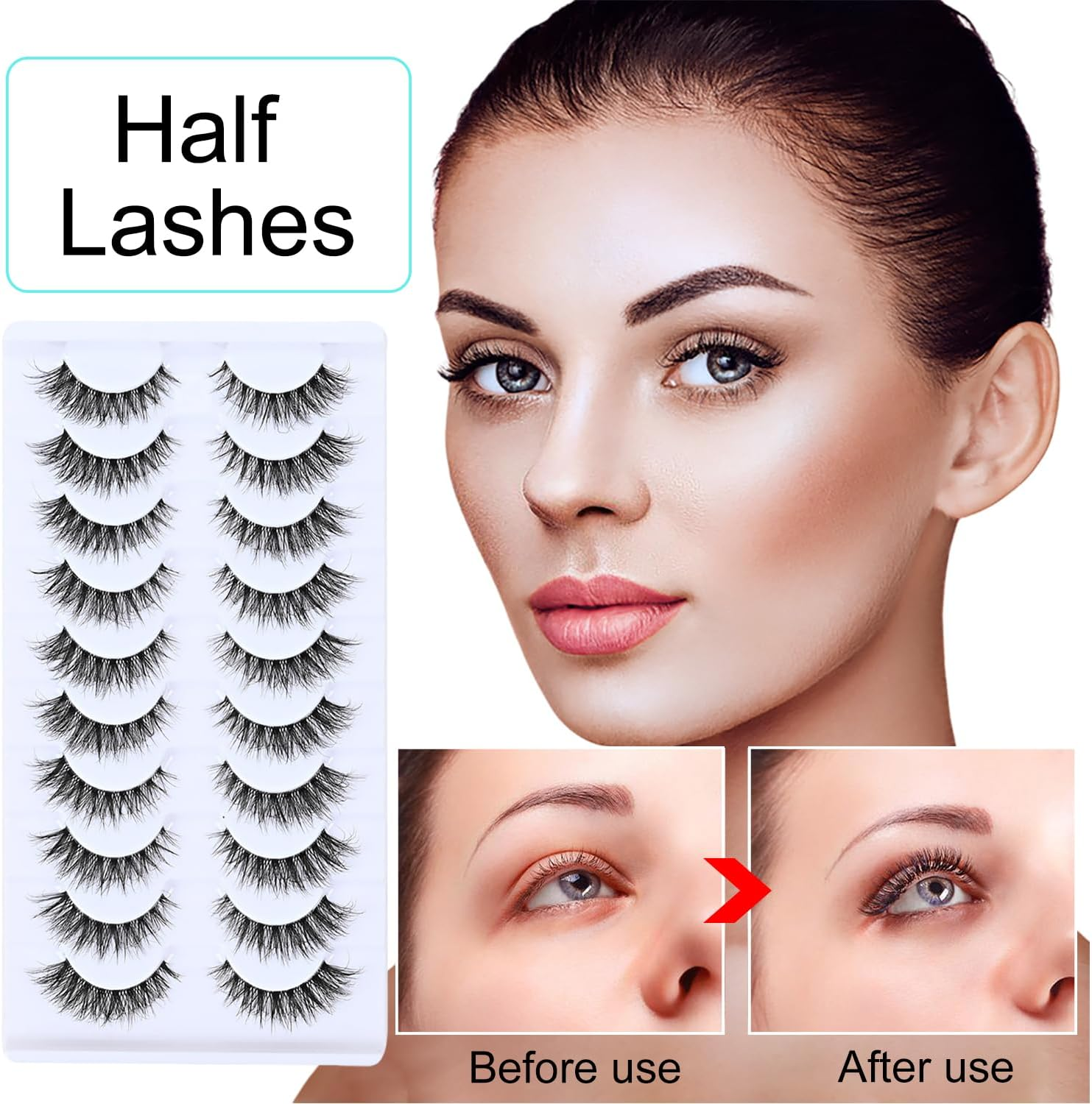 YPYMOD 10 Pairs of False Eyelashes, Natural Eyelashes, Wispy Lashes, Soft Fluffy Eyelashes, Cat Eye Lashes (H15) image number 4