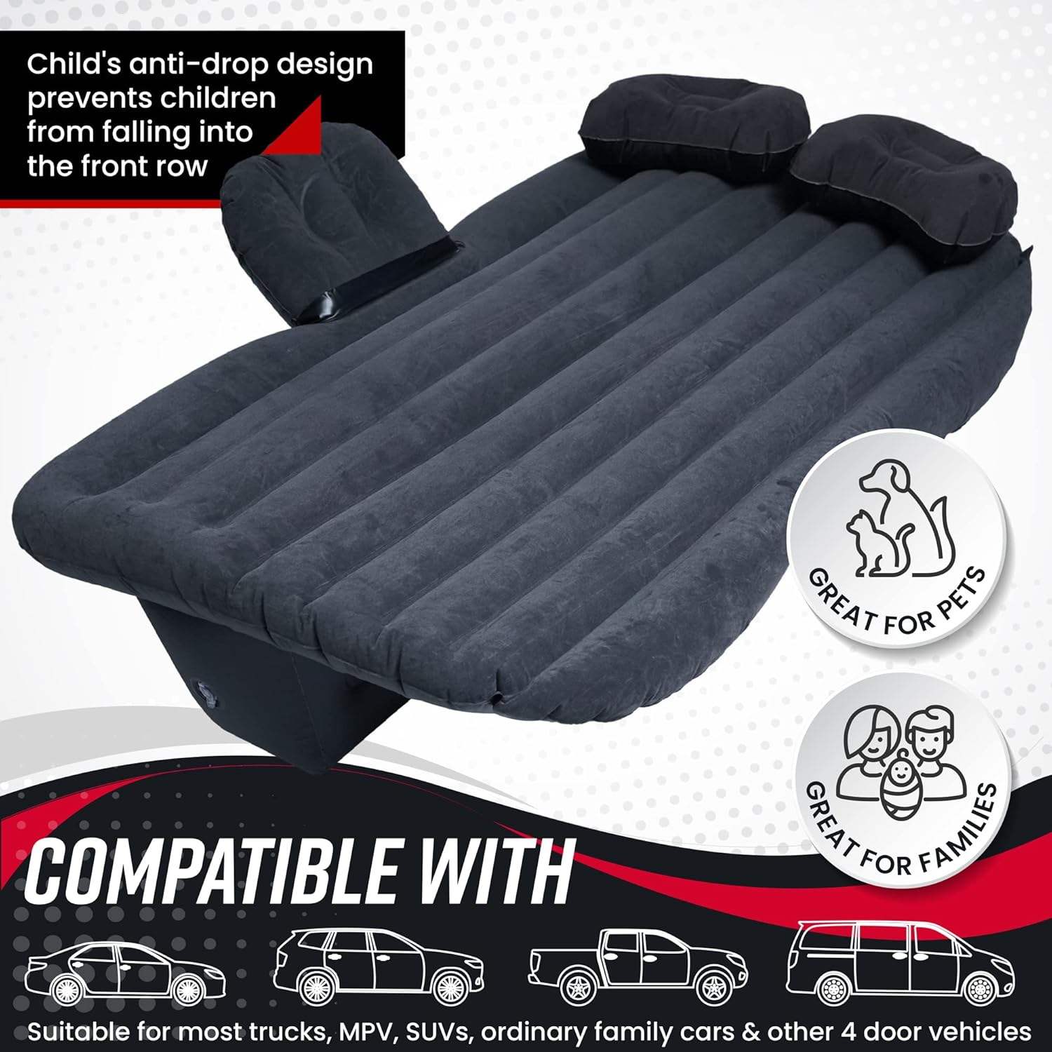 Vaygway Inflatable Car Air Mattress &ndash; Air Bed with Pump Kit &ndash; Back Seat Travel Air Mattress &ndash; Camping Vacation Blow up Bed - Sleeping Pad with 2 Pillows - Universal Car SUV Truck Fit image number 4
