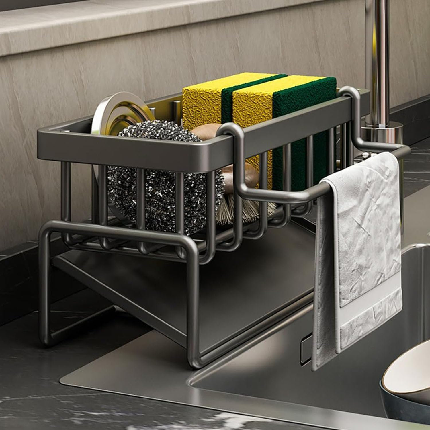 2 Tier Dish Drying Rack for Kitchen Counter, Dish Racks with Drainboard Set, Rustproof Dish Drainer with Cutlery Utensil Rack & Holders,For Kitchen Storage and Organisation (Gray) - Grey image number 2