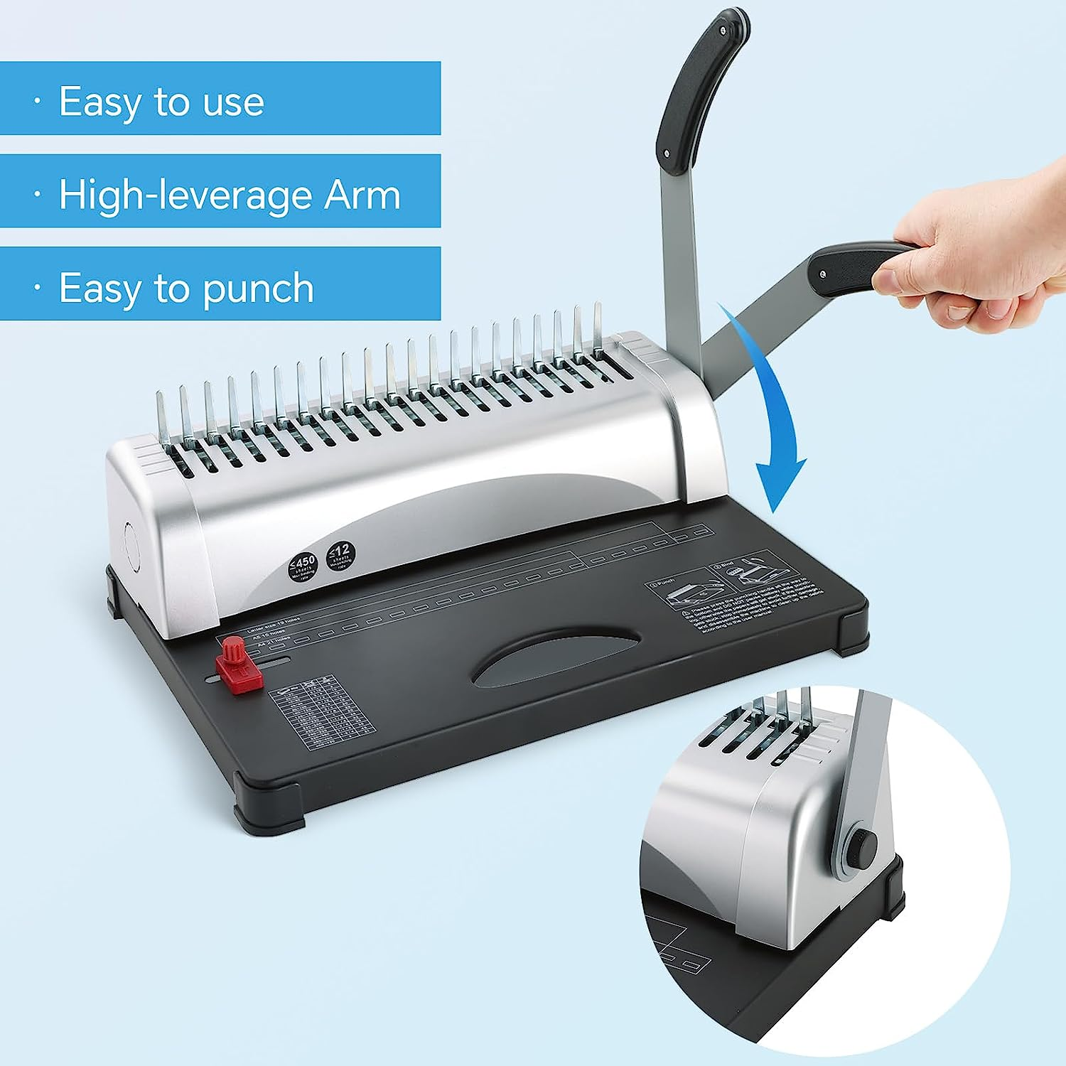 FLK Tech Binding Machine with Starter Combs Set for A4-21 Hole / 450 Sheets Paper Punch Binder image number 1