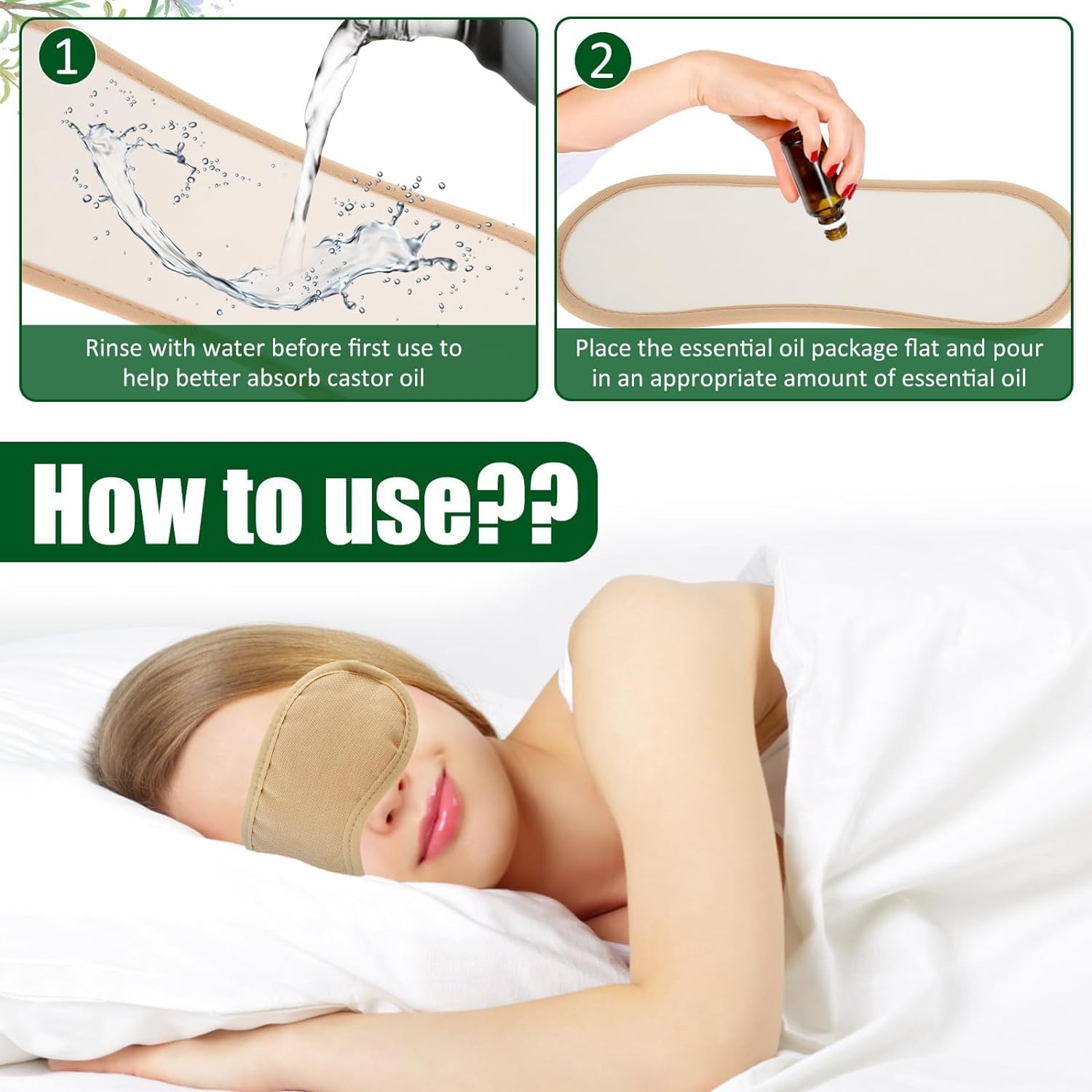 2 Pcs Castor Oil Pack Wrap for Eyes, Castor Oil Pack Wrap Organic Cotton, Reusable Castor Oil Wrap Sleeping Mask Treatment for Detox with Adjustable Elastic Strap Keepatin (Not Included Castor Oil) image number 5