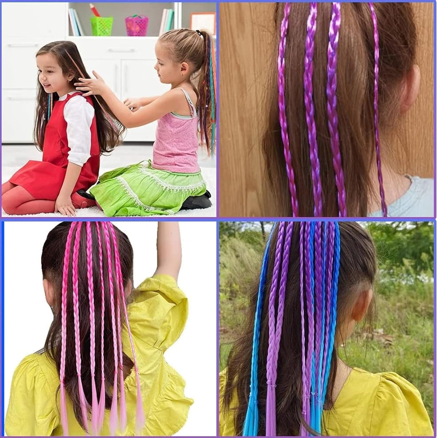 12 PCS Girls Fake Hair Braids, Colored Hair Extensions Ponytail with Rubber Band, Children&rsquo;S Braided Hair Pieces for Ponytail, Hair Accessories in 6 Colors image number 5
