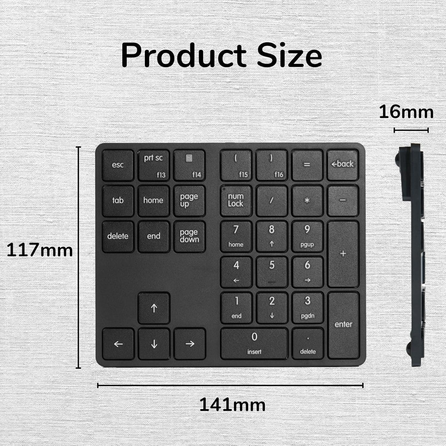 Levieny Wired Numeric Keypad - Slim 34 Key USB-A & USB-C Number Pad for PC, Laptop, Computer (Black) image number 4