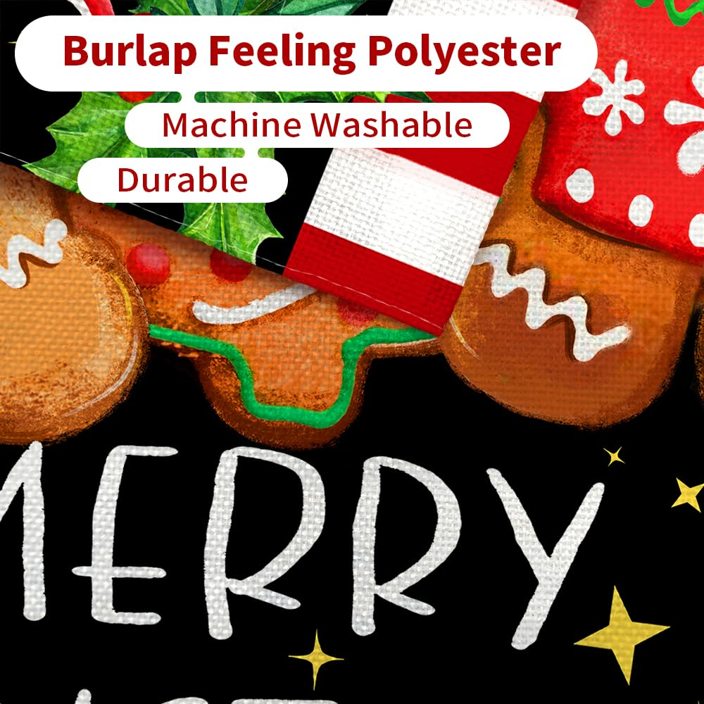 CROWNED BEAUTY Merry Christmas Garden Flag 12X18 Inch Double Sided Small Burlap Holiday Gingerbread Man Flag for outside Yard CF1642-12 image number 2