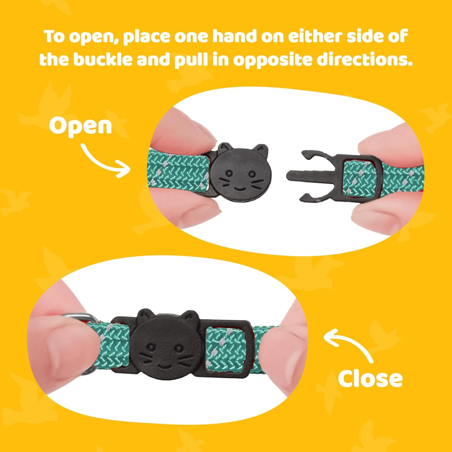 Birdsbesafe&reg; Break Away Cat Collar with Bell, Reflective Thread for Night Visibility, Comfortable Elastic Stretch Cat Collar to Protect Cat from Getting Stuck in the Garden.