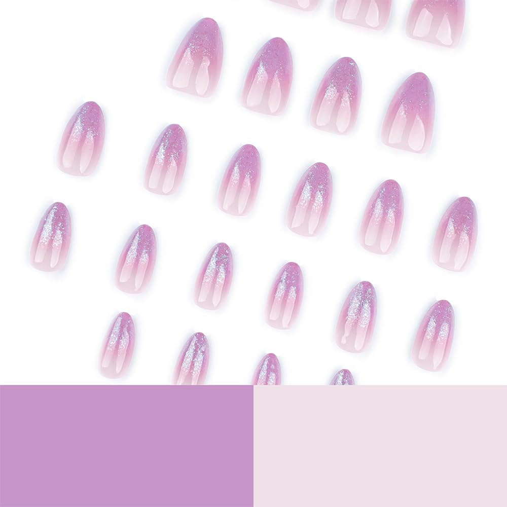 Press-On Nails Set, 24 Pieces Square False Nails for Sticking, Acrylic Fingernails (Flash Powder, Short) image number 4