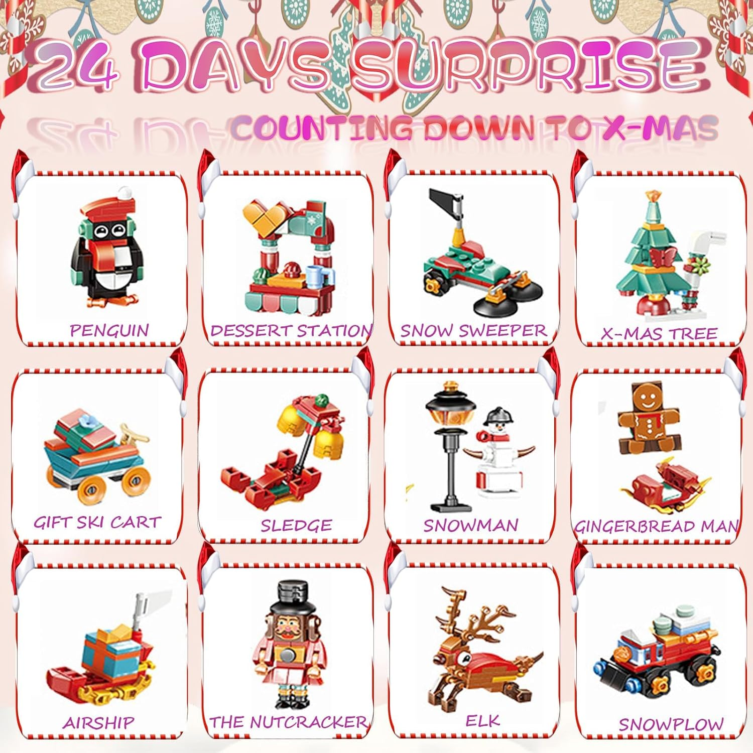 Christmas Building Blocks Advent Calendar 2025, Christmas Reindeer Sleigh Building Set 24 Days Surprises Advent Countdown Gift Box for Kids 6-12 Year, Xmas Santa Elk Sleigh Block STEM Toys Age 6+ image number 5