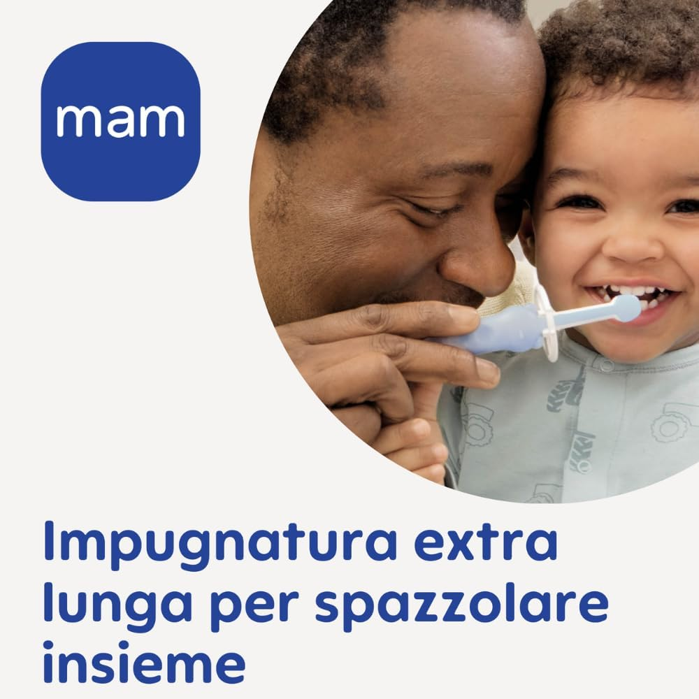 Mam Learn to Brush Kids Long Handle Toothbrush Set, 5 Months, Light Blue