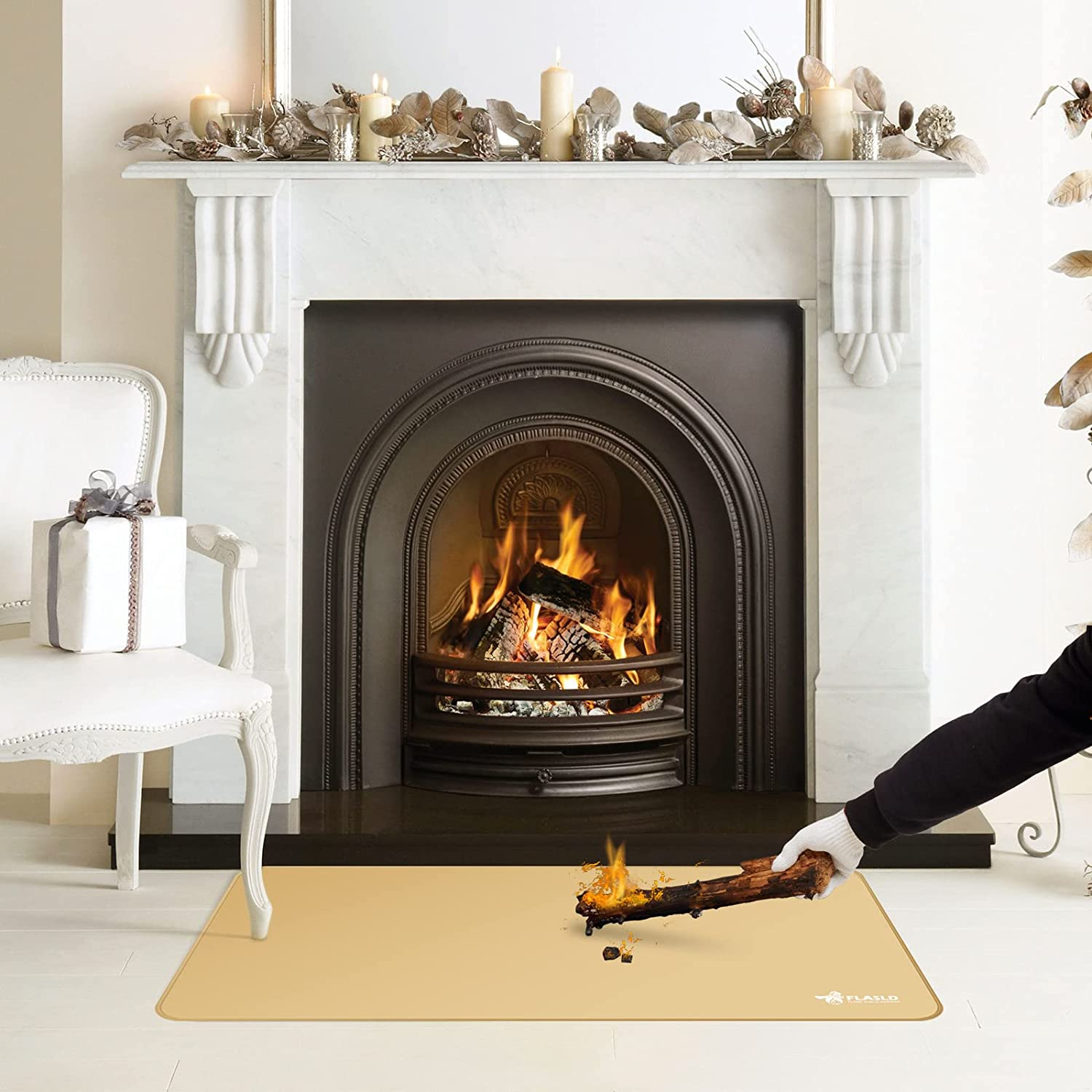 FLASLD Fire Resistant Rugs for Fireplace, Grill and Stove, 24 X 42 Inches under the Grill Protective Deck and Patio Mat, Easy to Clean and Reusable Fire Pit Mat, Khaki image number 2