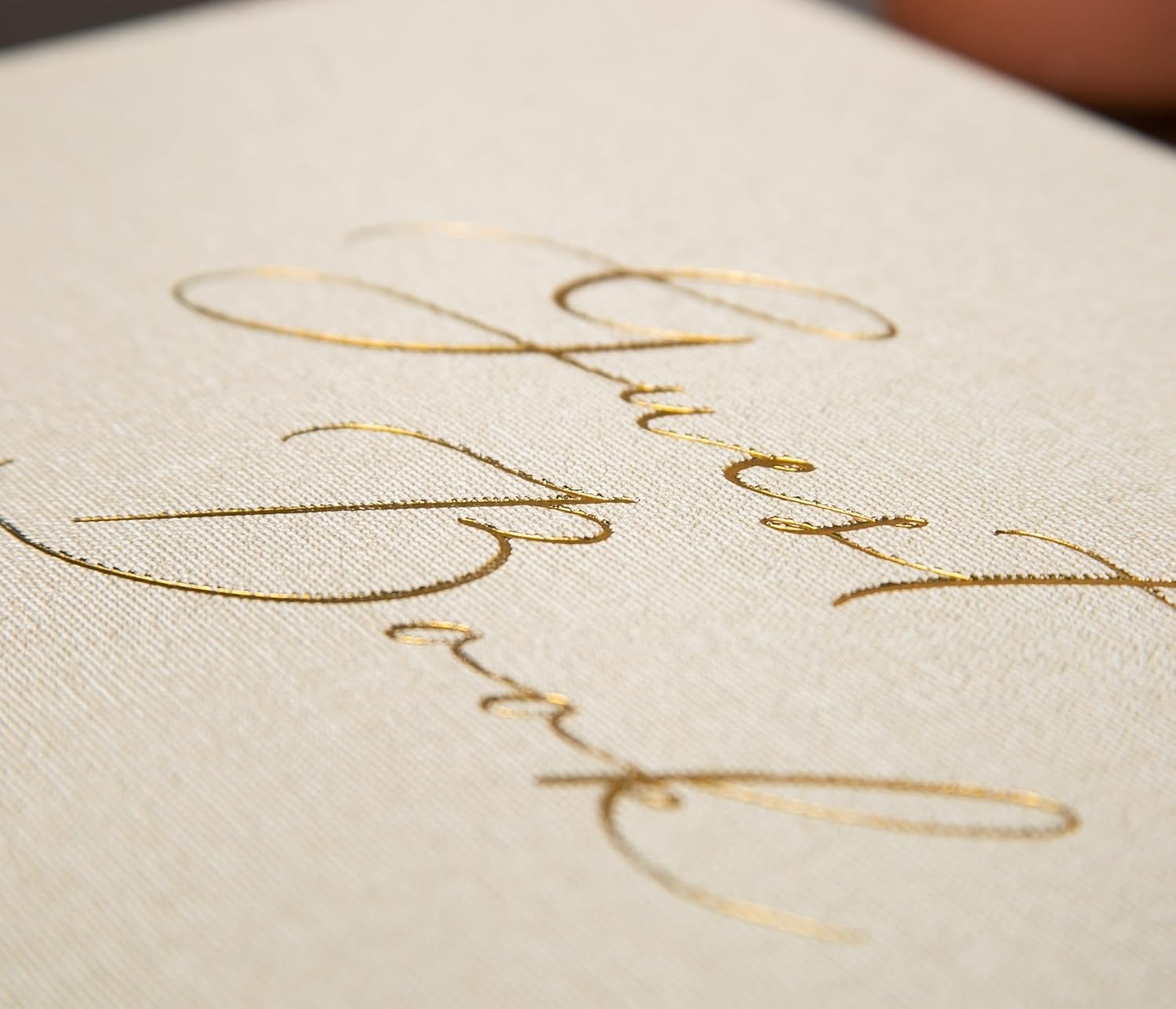 Modern Album Designs Luxury Cream Linen Guest Book &ndash; Large 11.5X8.5&rdquo; Hardcover with Gold Foil Embossed Cover, Lined Pages & Gilded Edges &ndash; Elegant Wedding, Baby Shower, Birthday Memory Book - Lined Guest Book image number 6