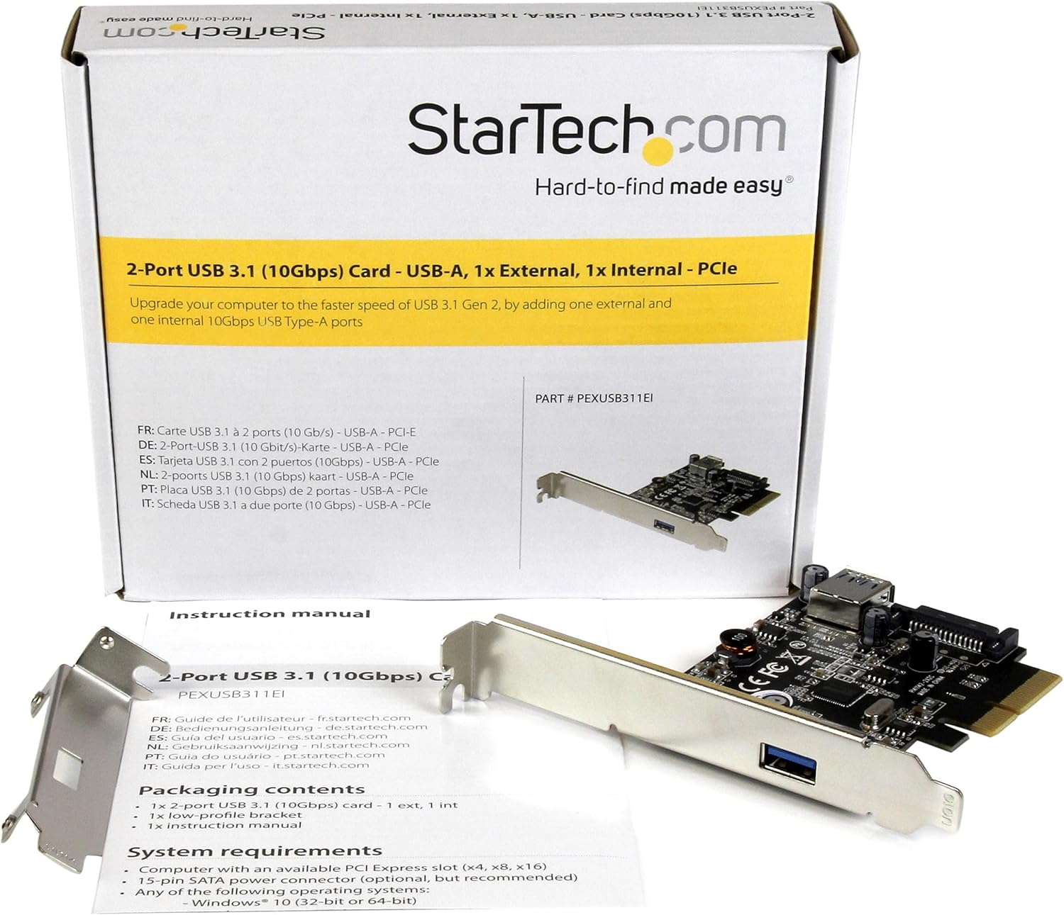 Startech.Com 2 Port USB 3.1 10Gbps Card with Type-A - PCI Express PEXUSB311EI image number 2