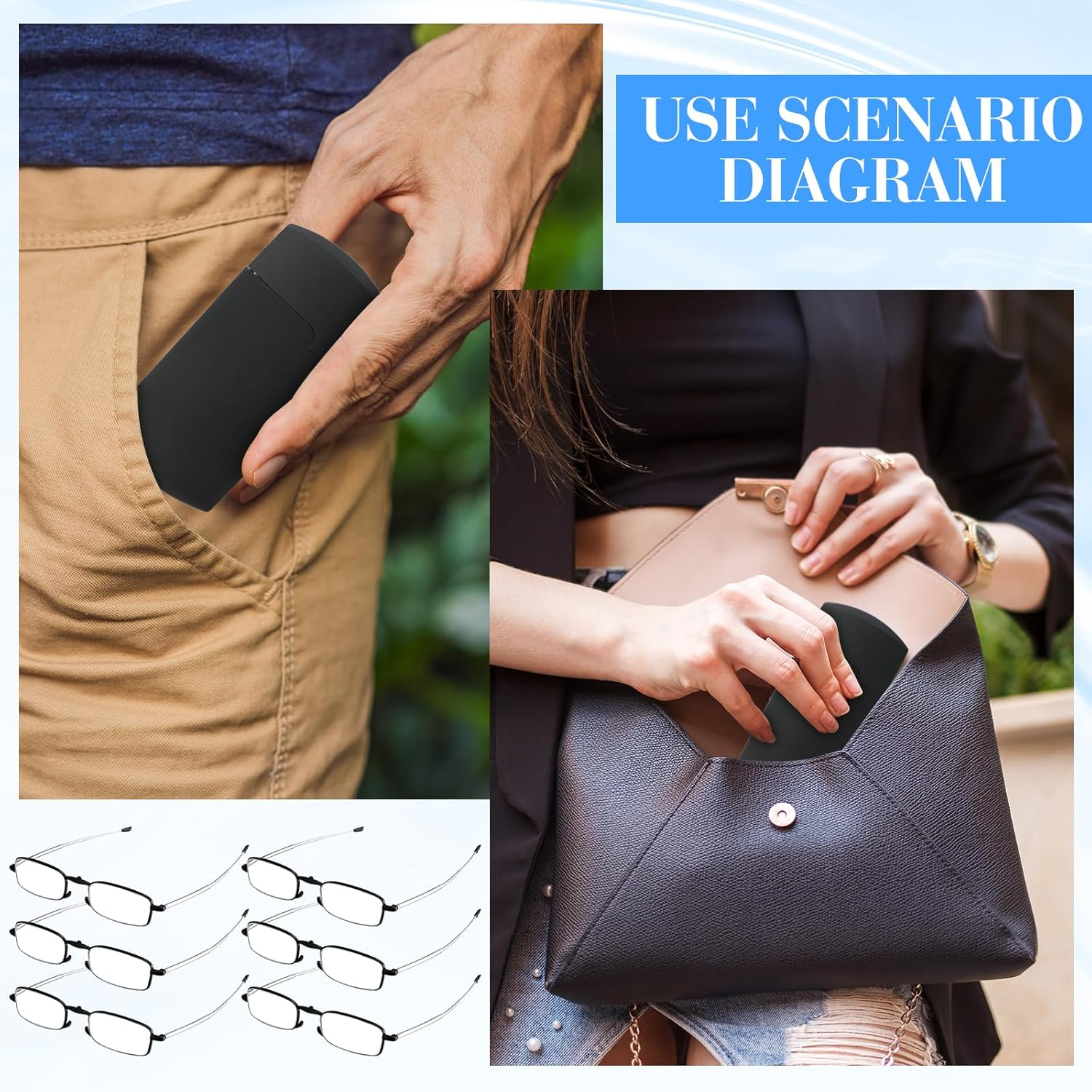 Coume 6 Pack Foldable Reading Glasses with Magnetic Glasses Case Spring Hinge Readers Blue Light Blocking for Men Women image number 5