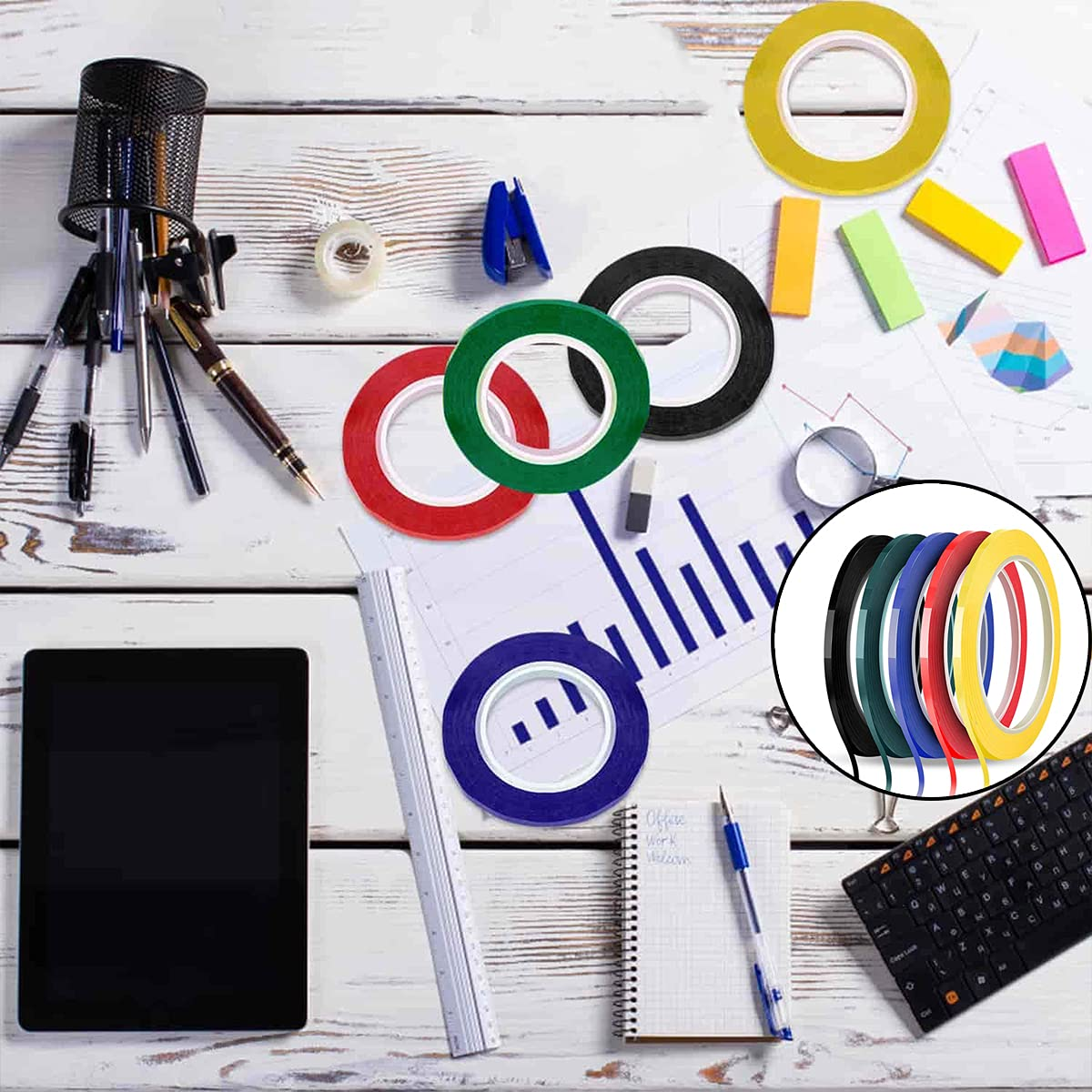 5 PCS Colored Masking Tape, Self Adhesive Grid Marking Tapes, Rolls Crafts Labeling Paper for Whiteboard, Art Board Outdoor image number 6