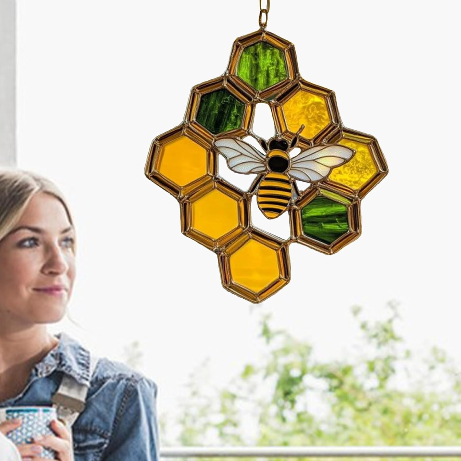 Bee Decoration, Garden Decoration Made of Acrylic with Bee Motif, Nature-Inspired Honeycomb Mobile for Kitchen, Garden, Balcony and Children'S Room image number 2