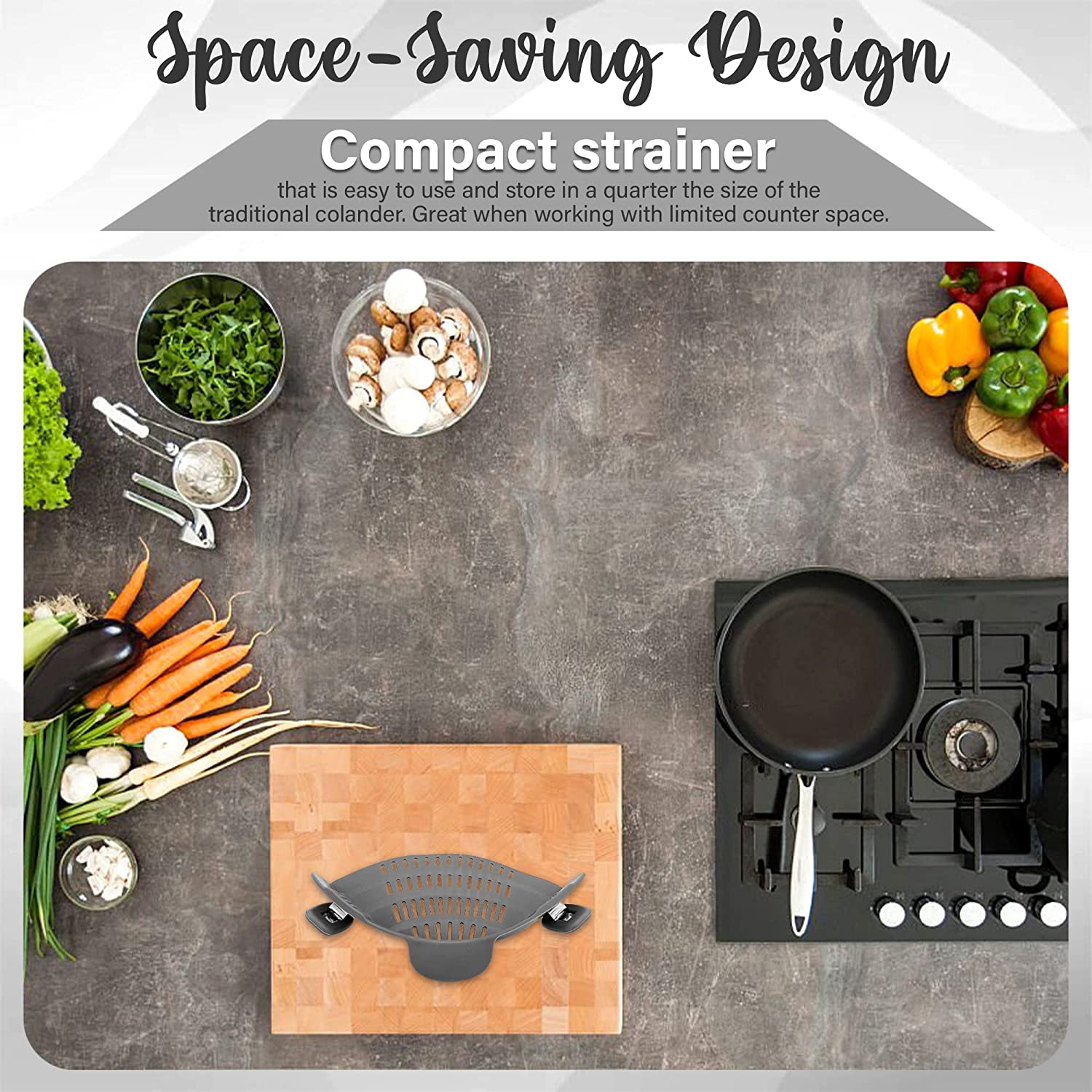 Strainer and Pasta - Adjustable Silicone Clip on for Pots, Pans, Bowls, Kitchen Gadget, Gadgets Home, Must Haves, Fits All Bowls Pots Grey 9.05''X4.92''X2.63'' image number 6