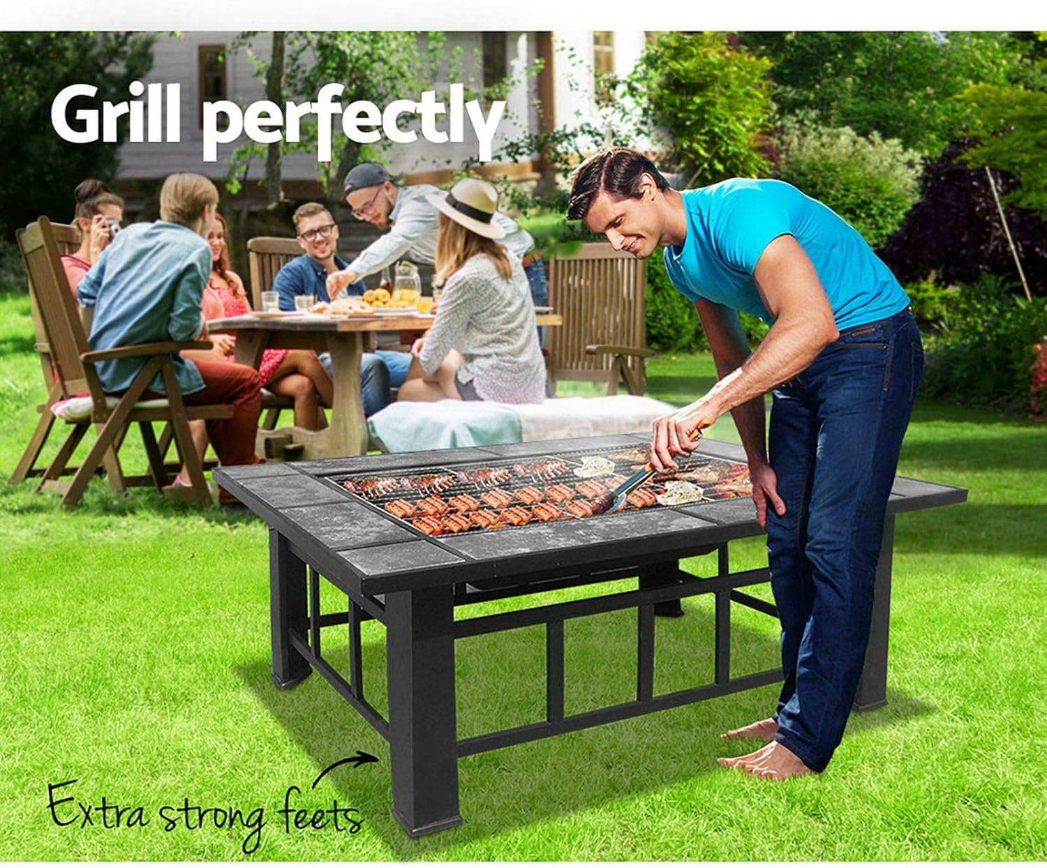 Outdoor Fire Pit BBQ Table Grill Fireplace W/Ice Tray Barbecue Picnic Heater Desk Garden Patio Camping Cooker Brazier image number 2