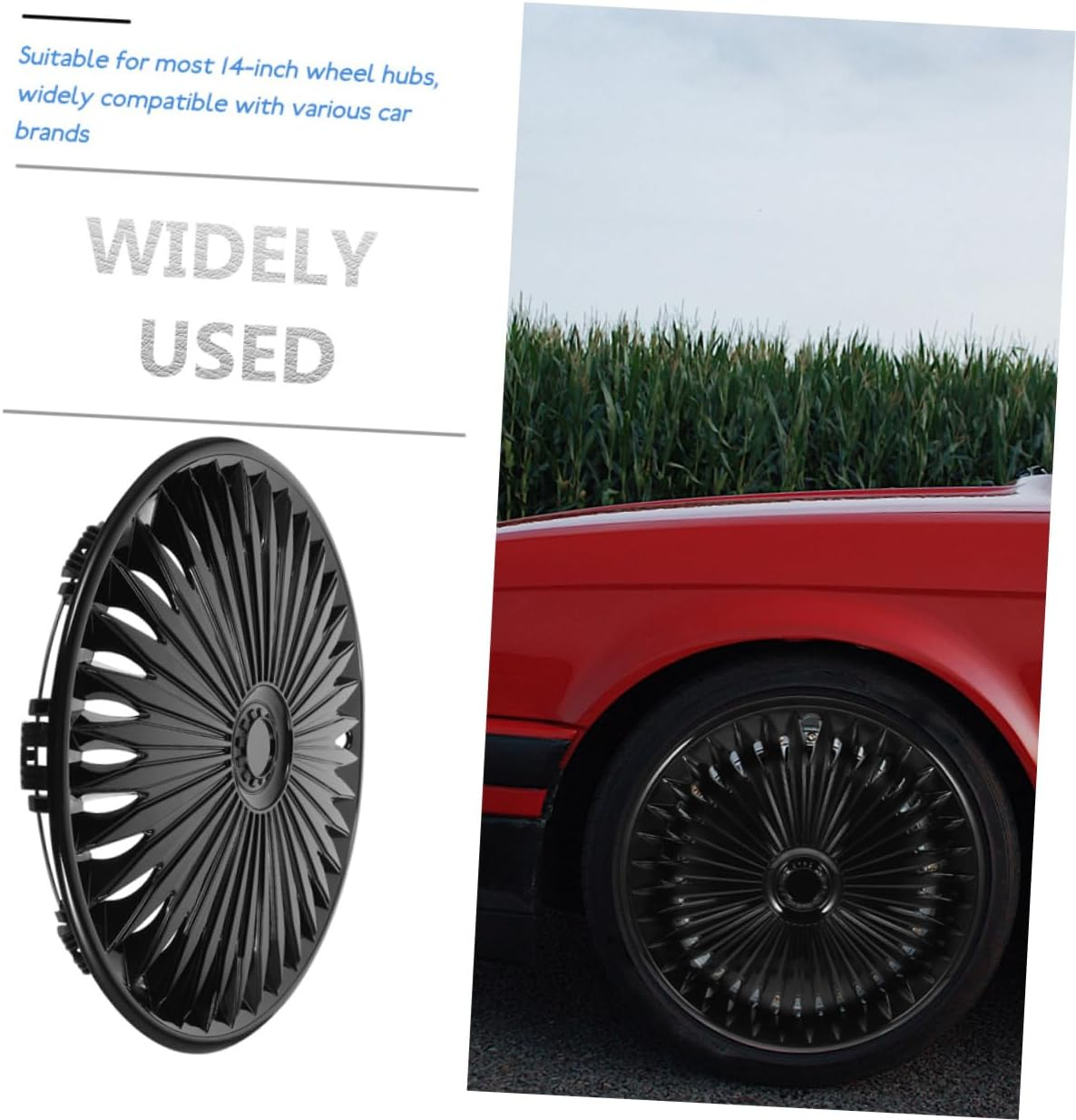 GETAJGHSD 14-Inch Automotive Hub Cover Black Decorative Wheel Hub Cap Replacement for Car Exterior, Universal Wheel Rim Cover Suitable for Passenger Vehicles image number 2