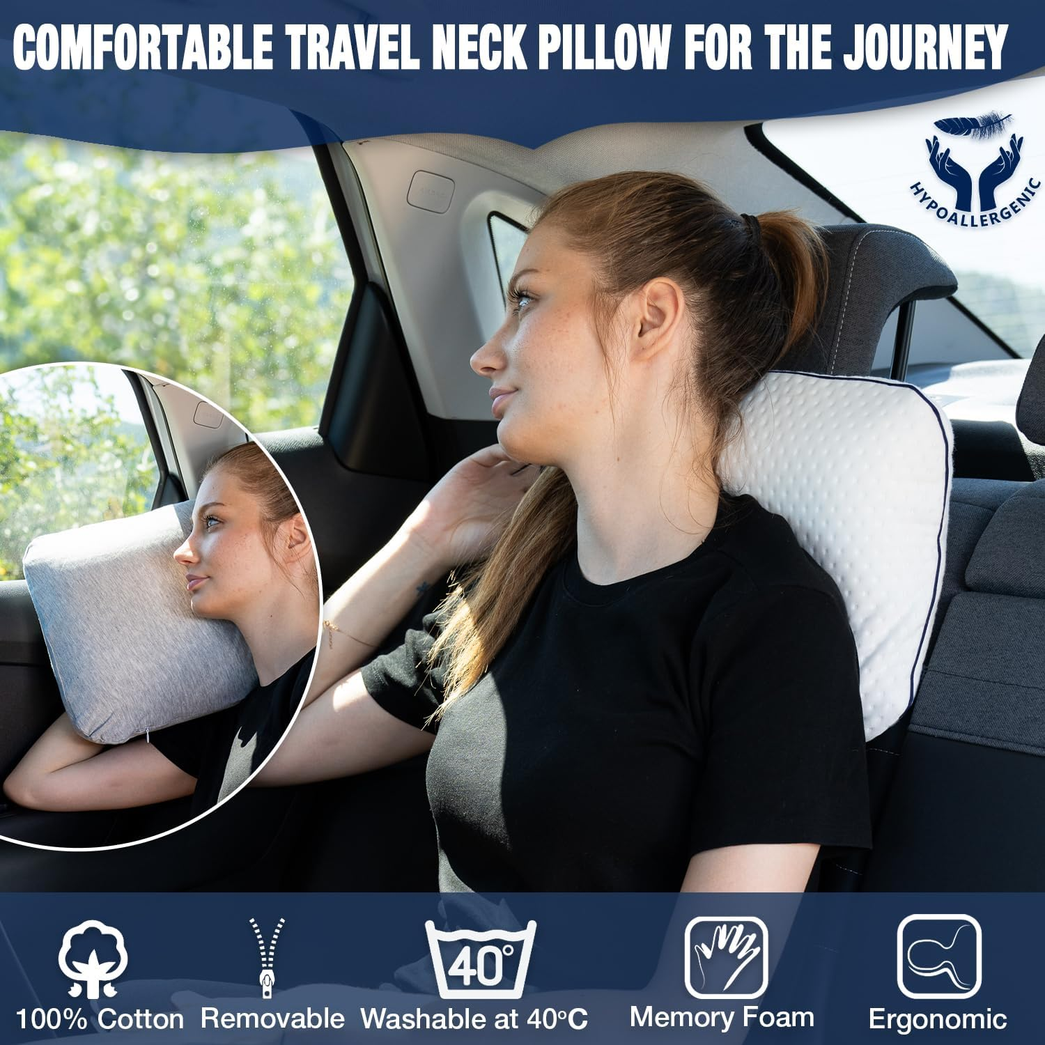Alkamto Travel & Camping Comfortable Memory Foam Pillow with Extra Cotton Cover &ndash; Easy to Carry Portable Bag &ndash; Temperature Regulating Pillow Case - Perfect for Travelling/Fishing/Backpacking/Hiking