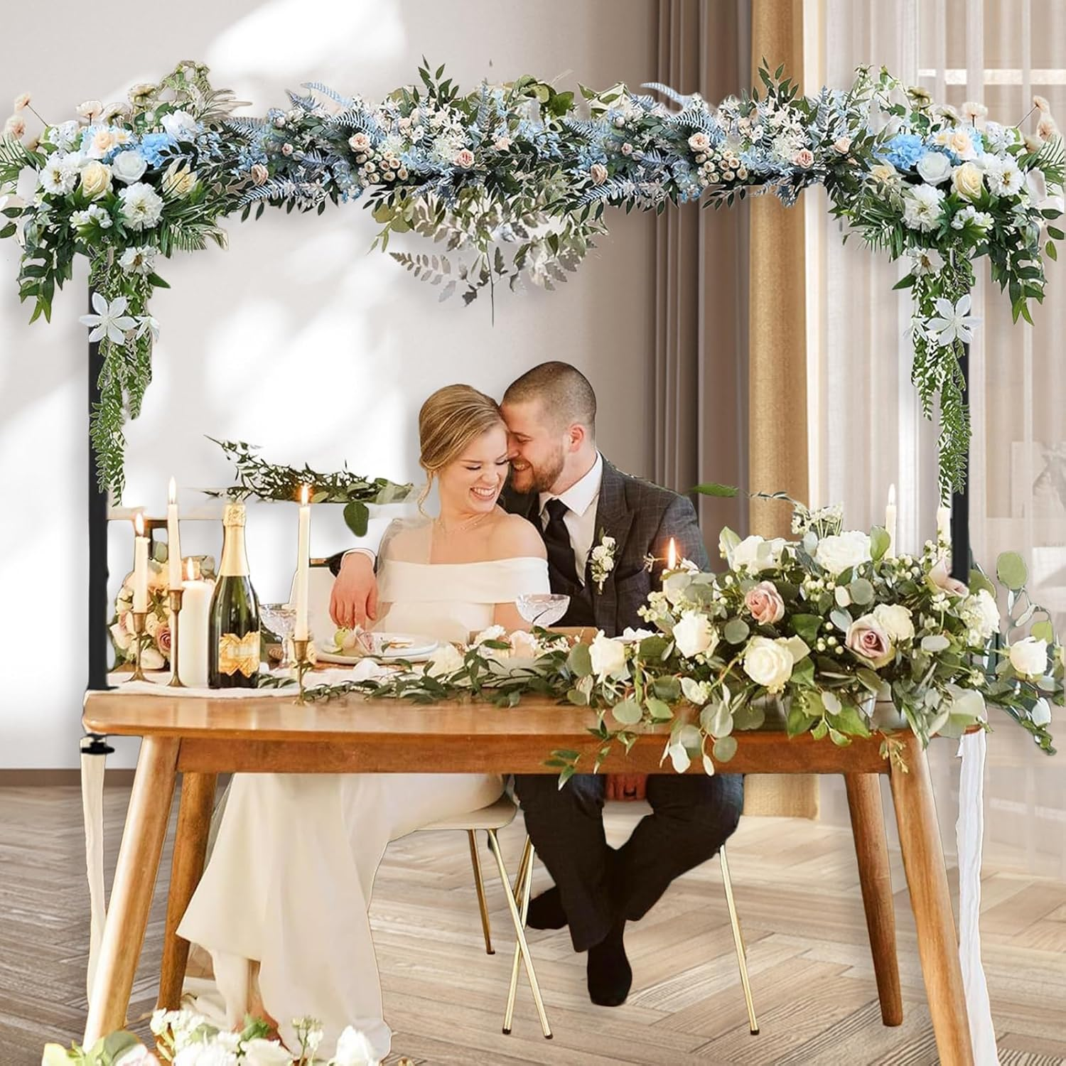 Uandhome over the Table Rod Stand with Clamps, Adjustable Table Arch Stand, 44.9''-126'' Tall, 29.5"-43.3" Long, Metal Balloon Stand for Wedding, Birthday, Halloween,And Christmas Decoration(Black) (Black) - Gold image number 5