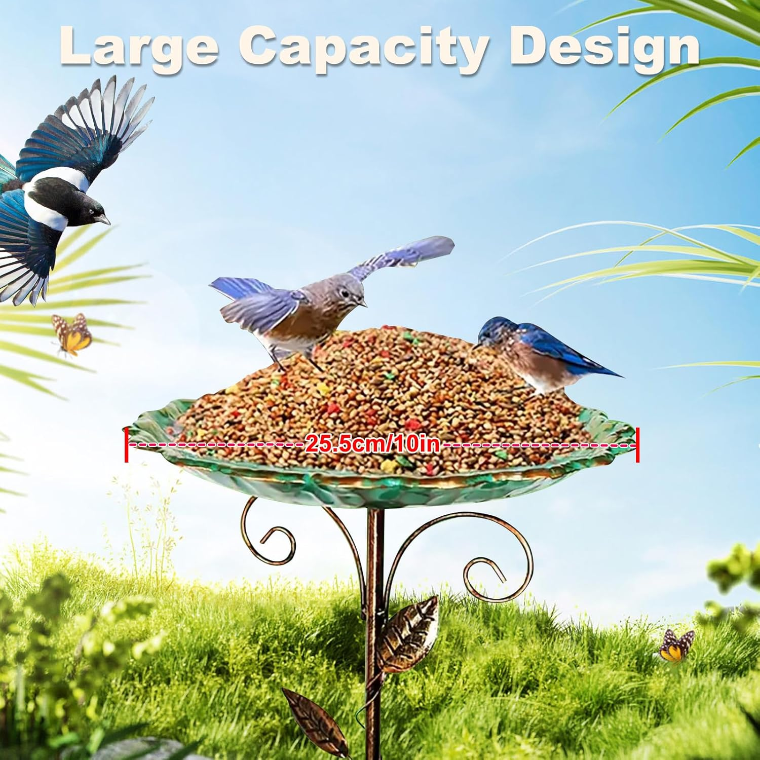 Restorgan Standing Bird Bath, Bird Bath for the Garden, Metal Vintage Freestanding Bird Bath with Sturdy 5-Prong Base, Large Bird Bath, Frost-Proof, Winterproof, Bird Bath (Blue) image number 3