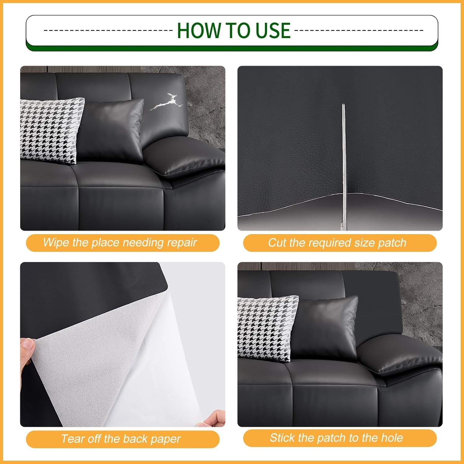 Leather Repair Patch for PU Couches,Self Adhesive Waterproof，Repair Patch Self Adhesive Waterproof for Couches, Furniture, Kitchen Cabinets, Car Seats(Black, 17X79 Inch) -Quttly image number 4